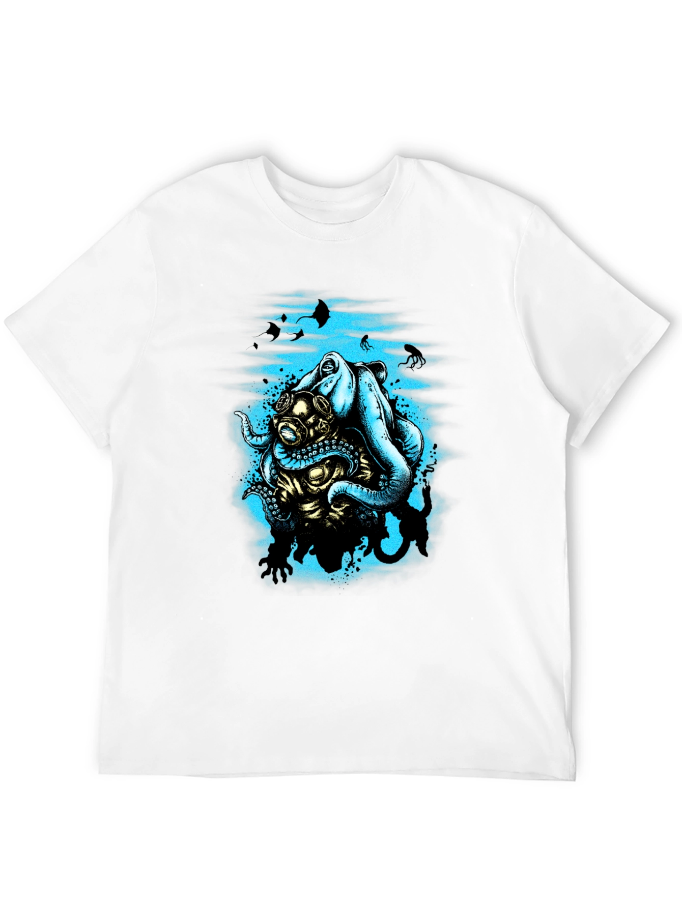 Octopus Diver Graphic T-Shirt - Black Cotton Tee