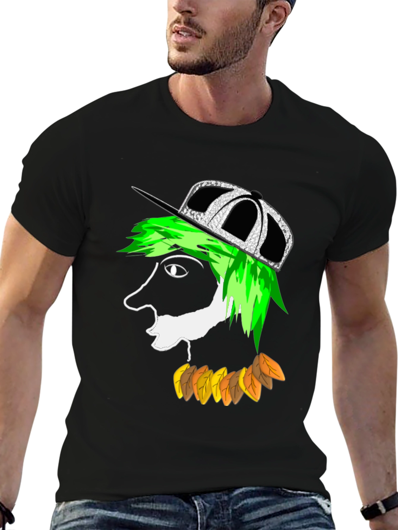 Funky Cartoon Face Black T-Shirt