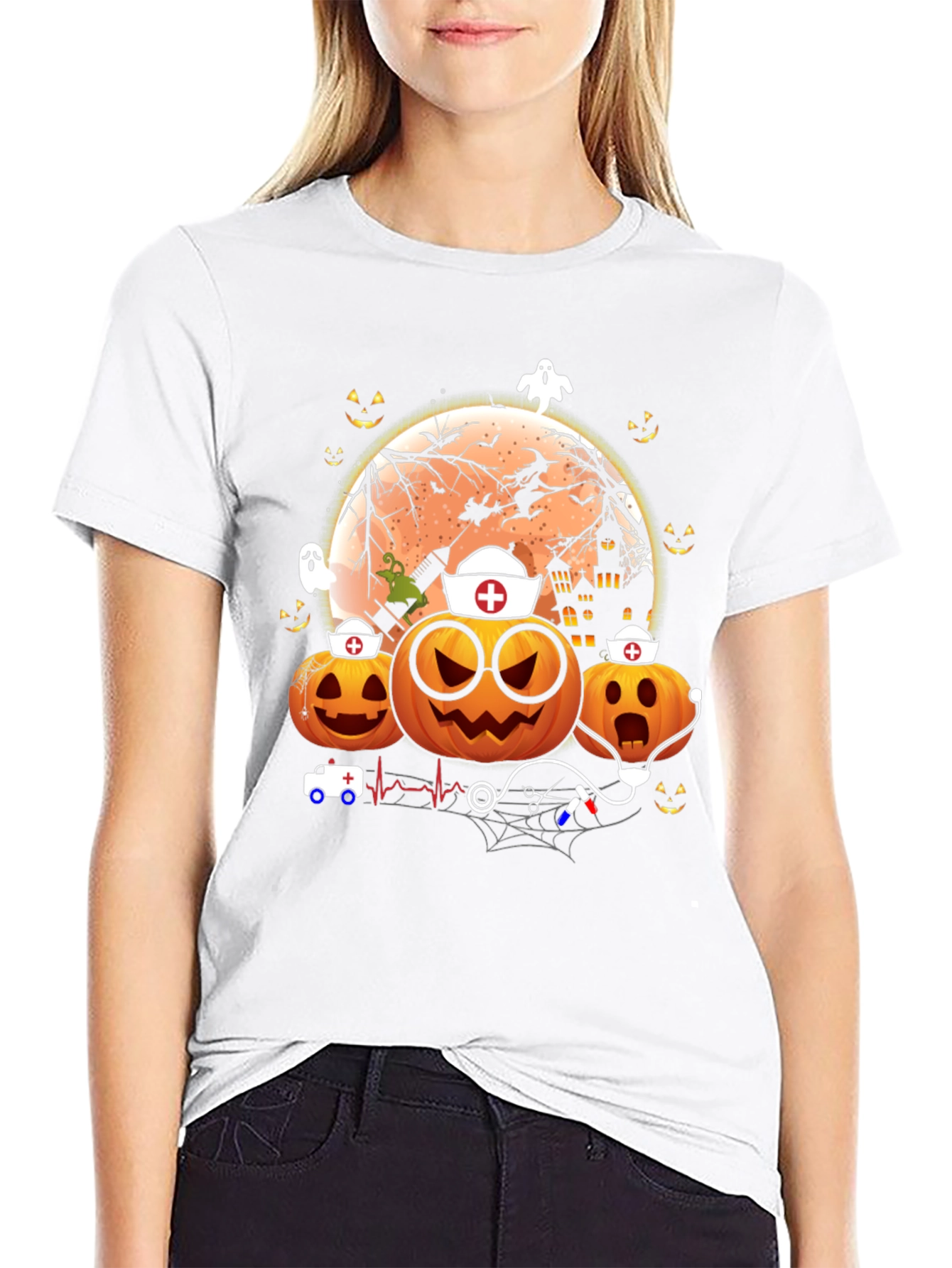 Halloween Nurse Pumpkin Graphic Tee