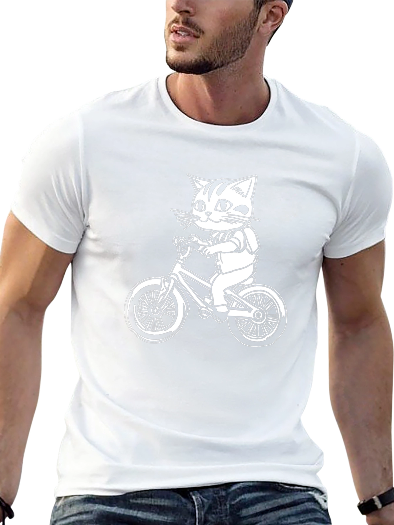 Cat On Bike Graphic T-Shirt - Black
