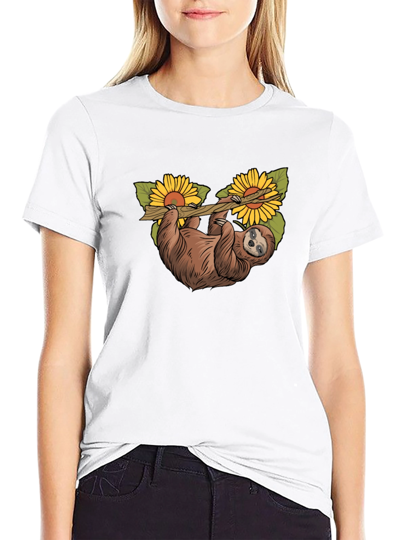 Sloth & Sunflower Graphic T-Shirt - Unique Design