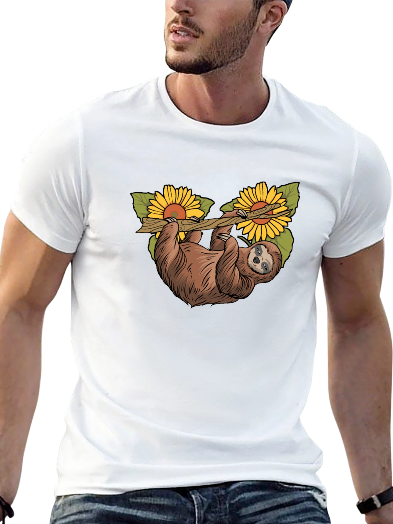 Sloth & Sunflower Graphic T-Shirt - Unique Design