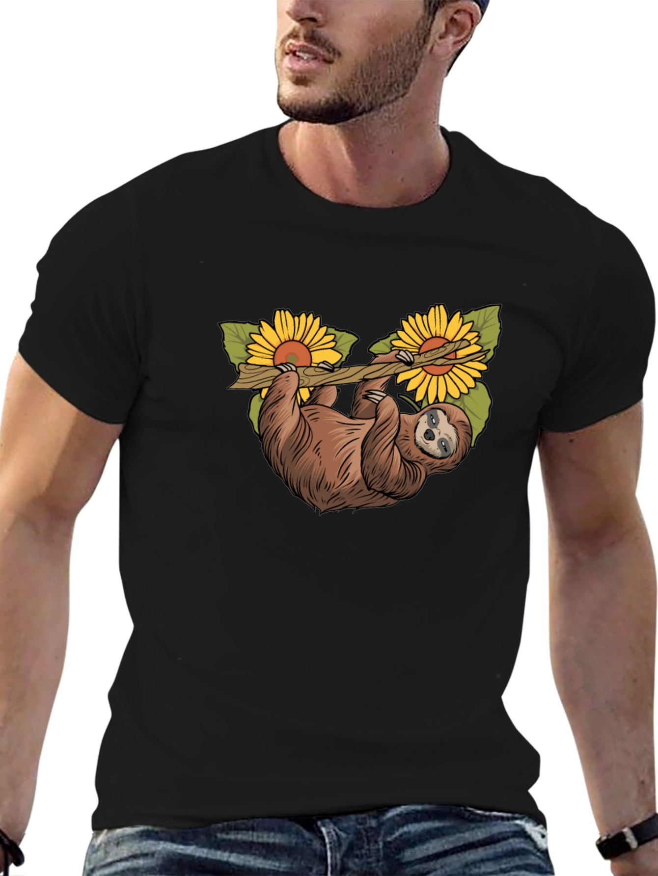Sloth & Sunflower Graphic T-Shirt - Unique Design