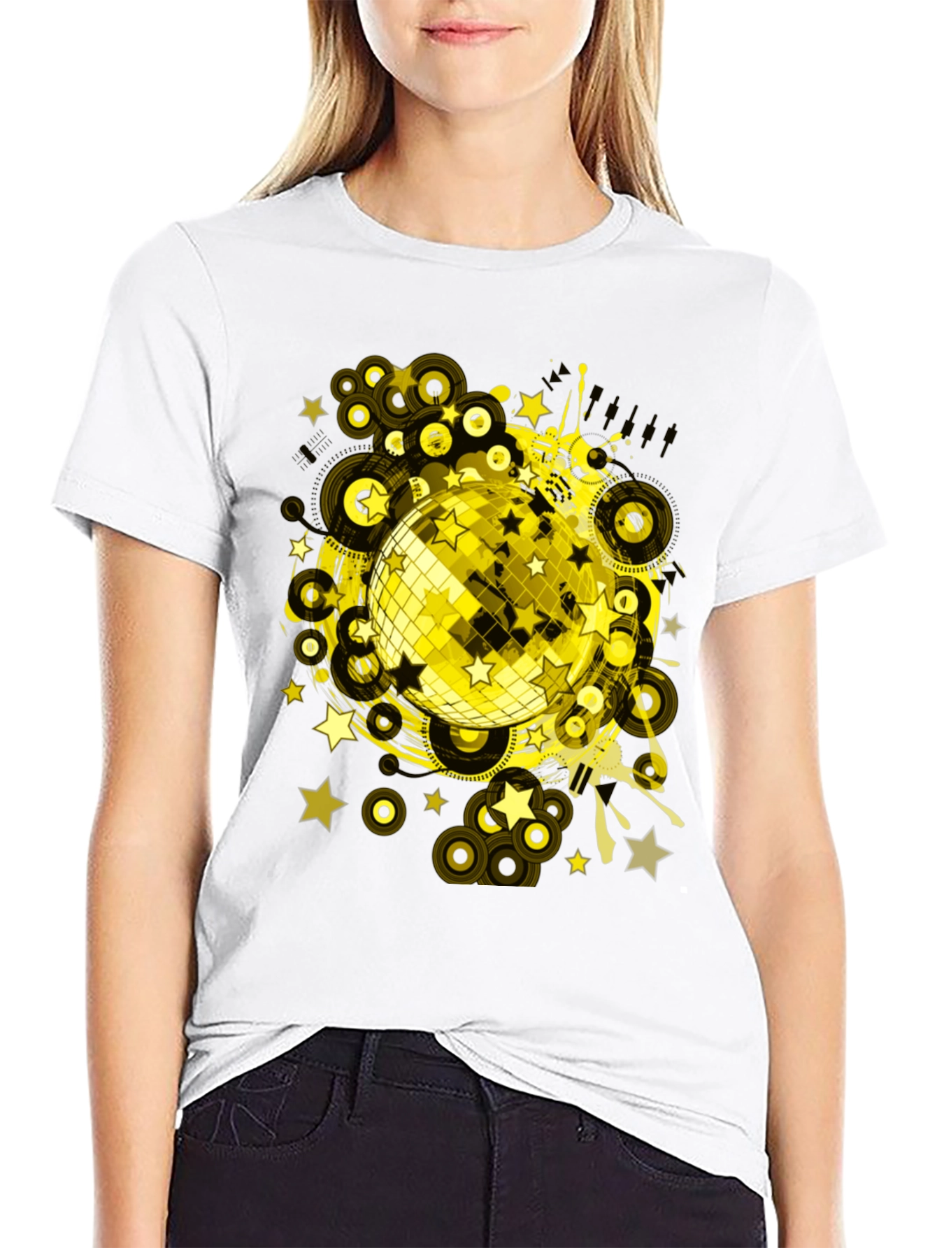 Disco Ball Graphic Tee - Black Cotton T-Shirt