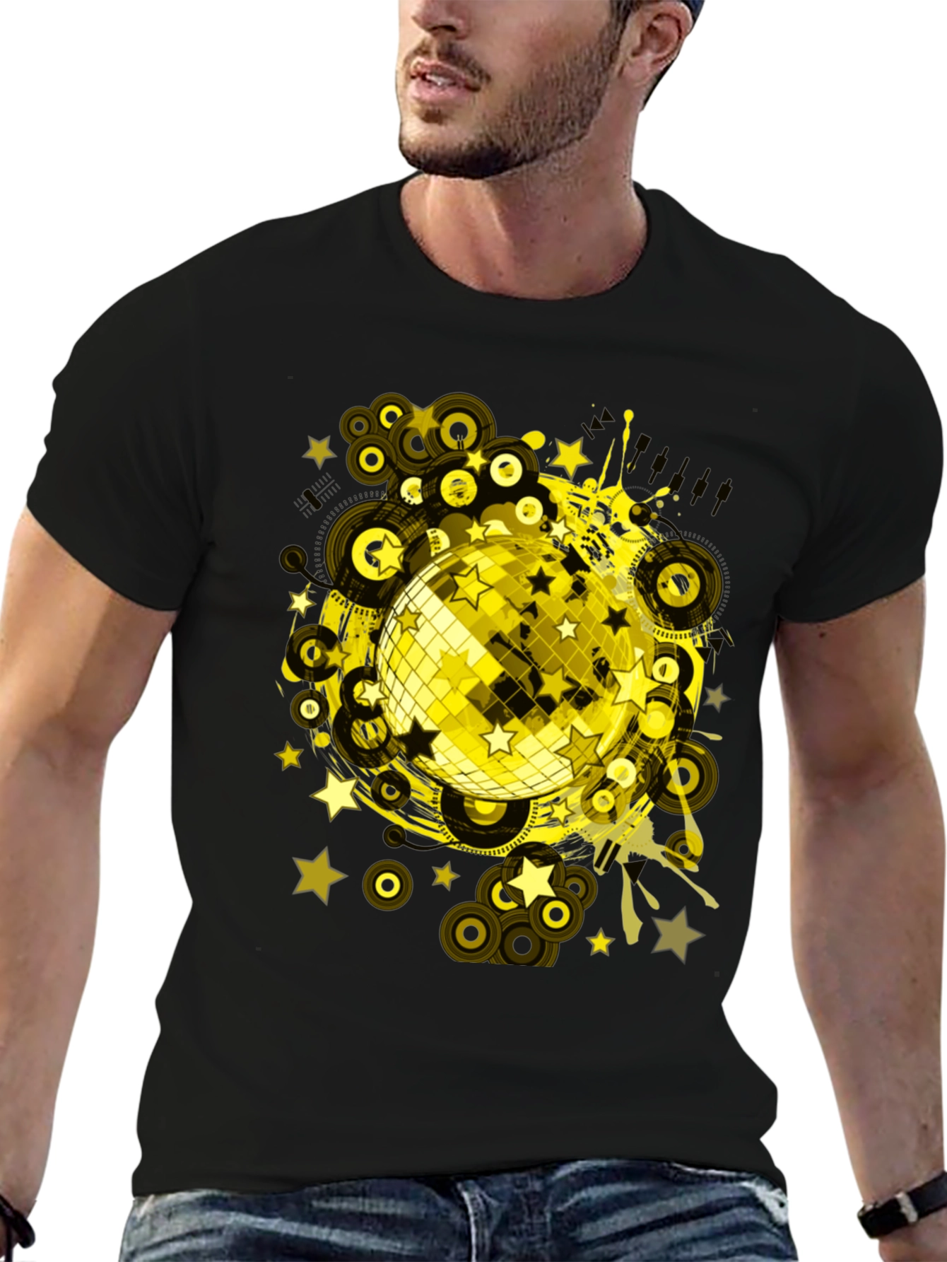Disco Ball Graphic Tee - Black Cotton T-Shirt