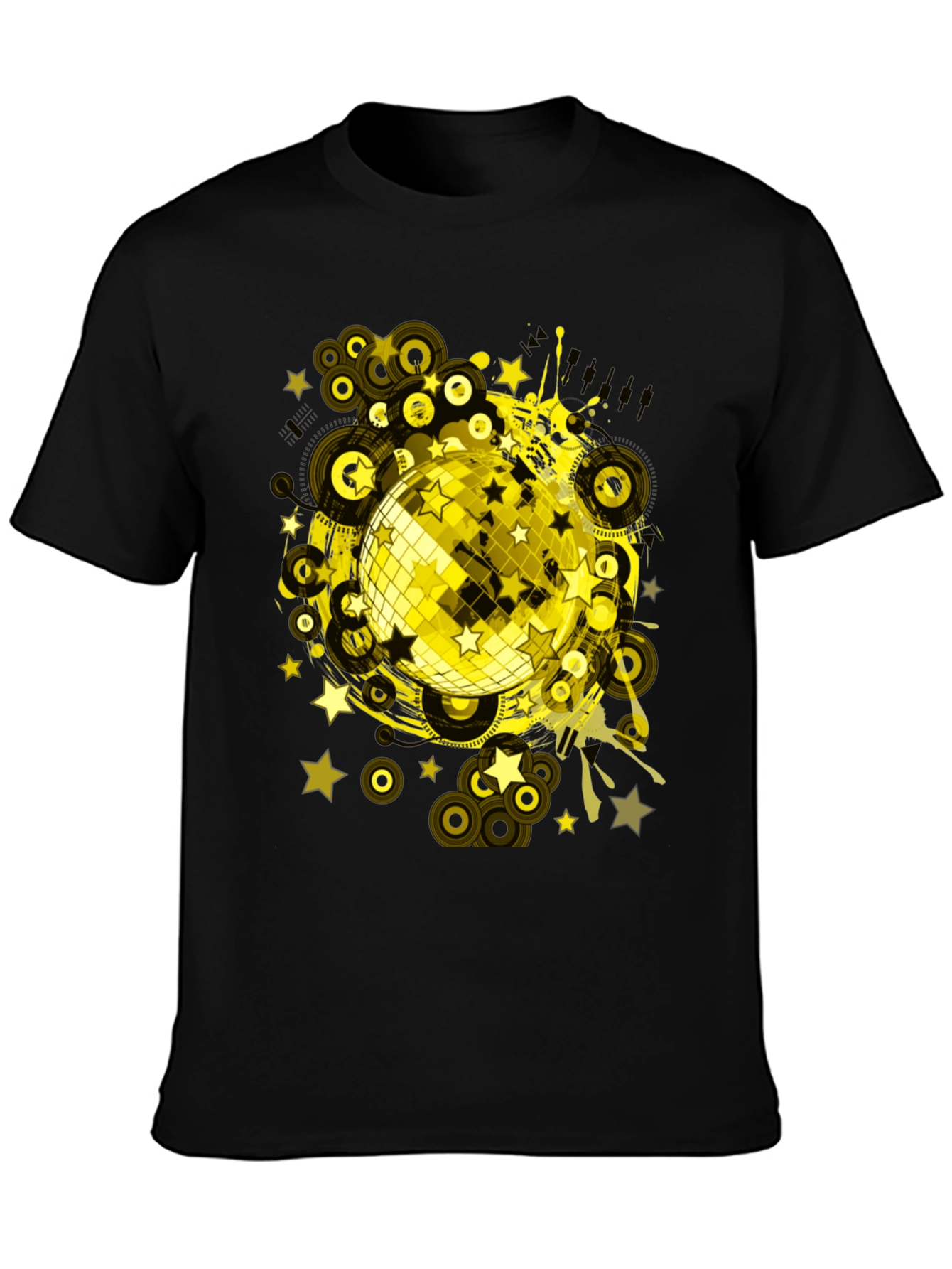 Disco Ball Graphic Tee - Black Cotton T-Shirt