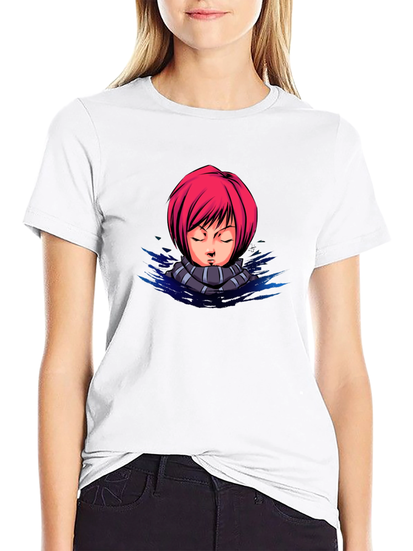 Anime Girl Graphic Tee - Black Cotton T-Shirt