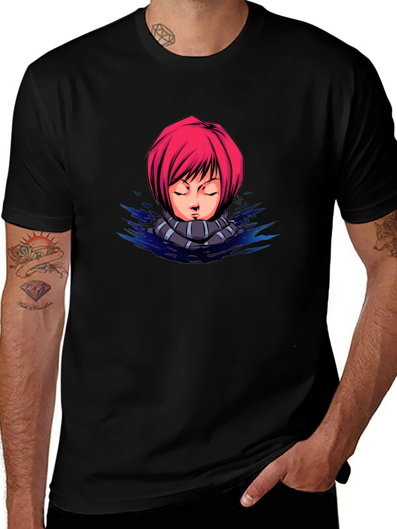 Anime Girl Graphic Tee - Black Cotton T-Shirt