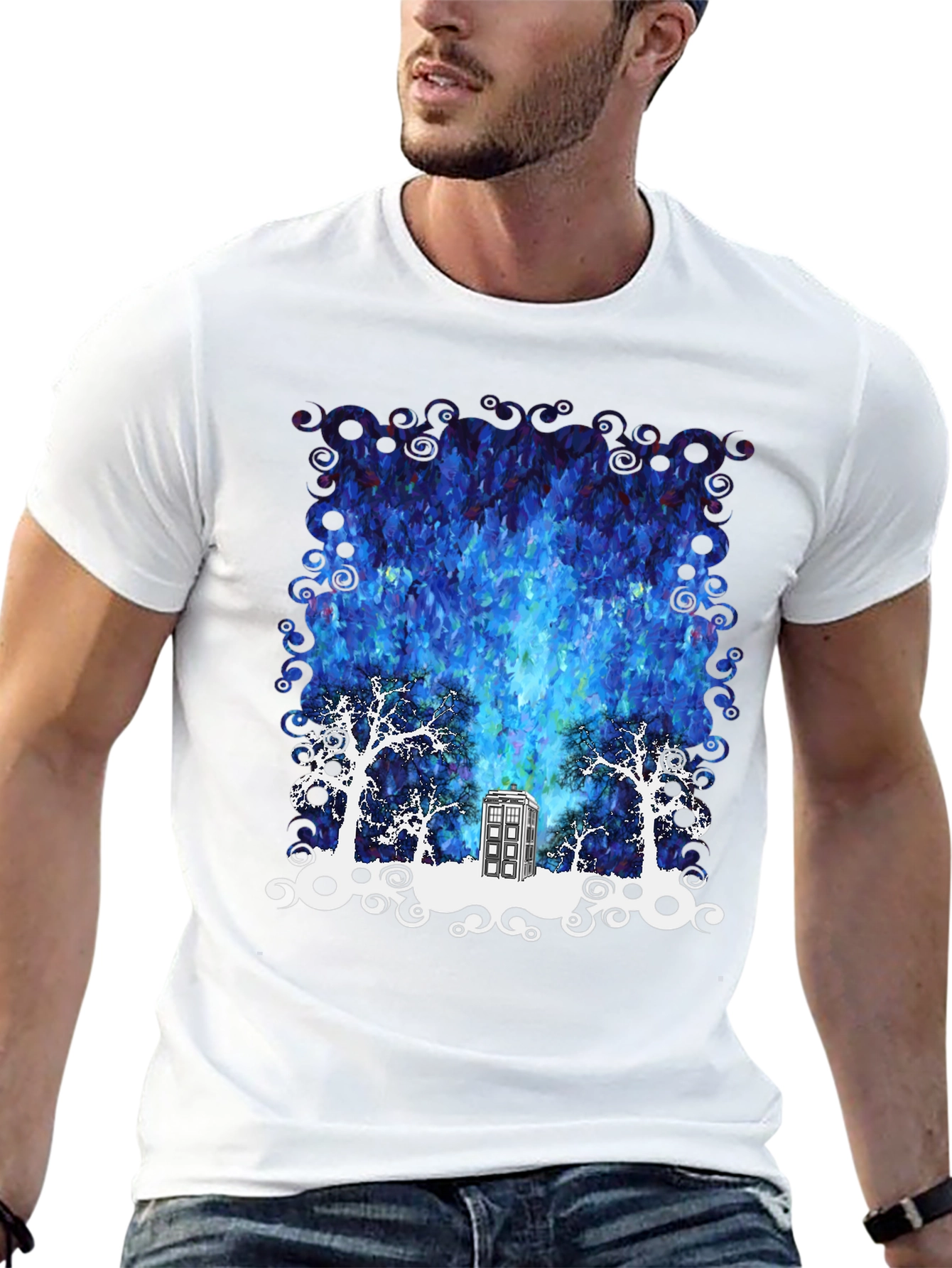 Time Traveler T-Shirt: Tardis in Starry Night
