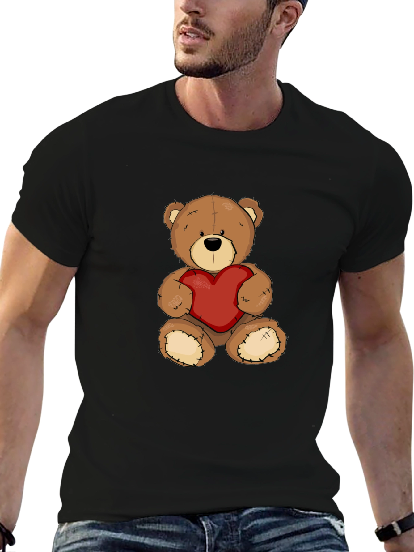 Teddy Bear Heart Graphic Tee - Mens Black T-Shirt