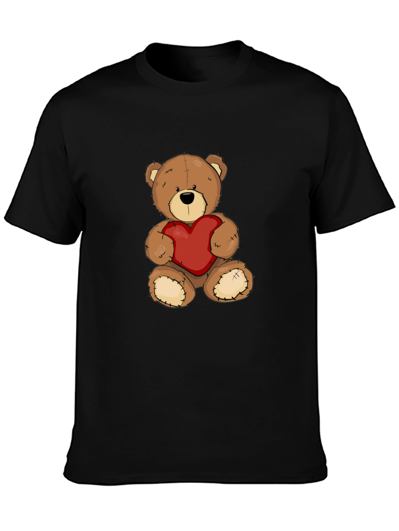 Teddy Bear Heart Graphic Tee - Mens Black T-Shirt