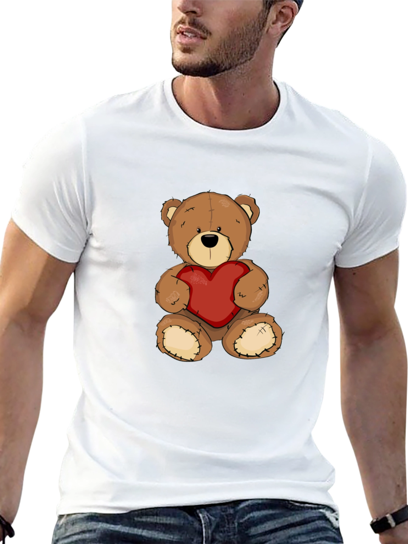 Teddy Bear Heart Graphic Tee - Mens Black T-Shirt
