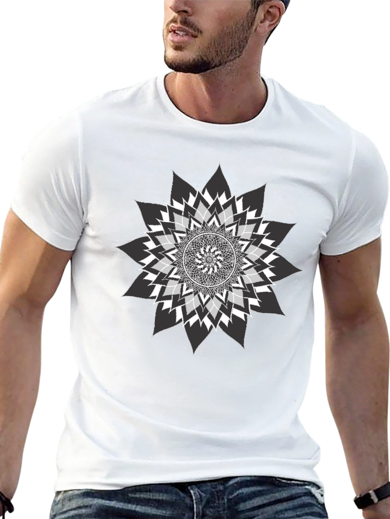 Geometric Mandala Graphic Tee - Stylish Black T-Shirt