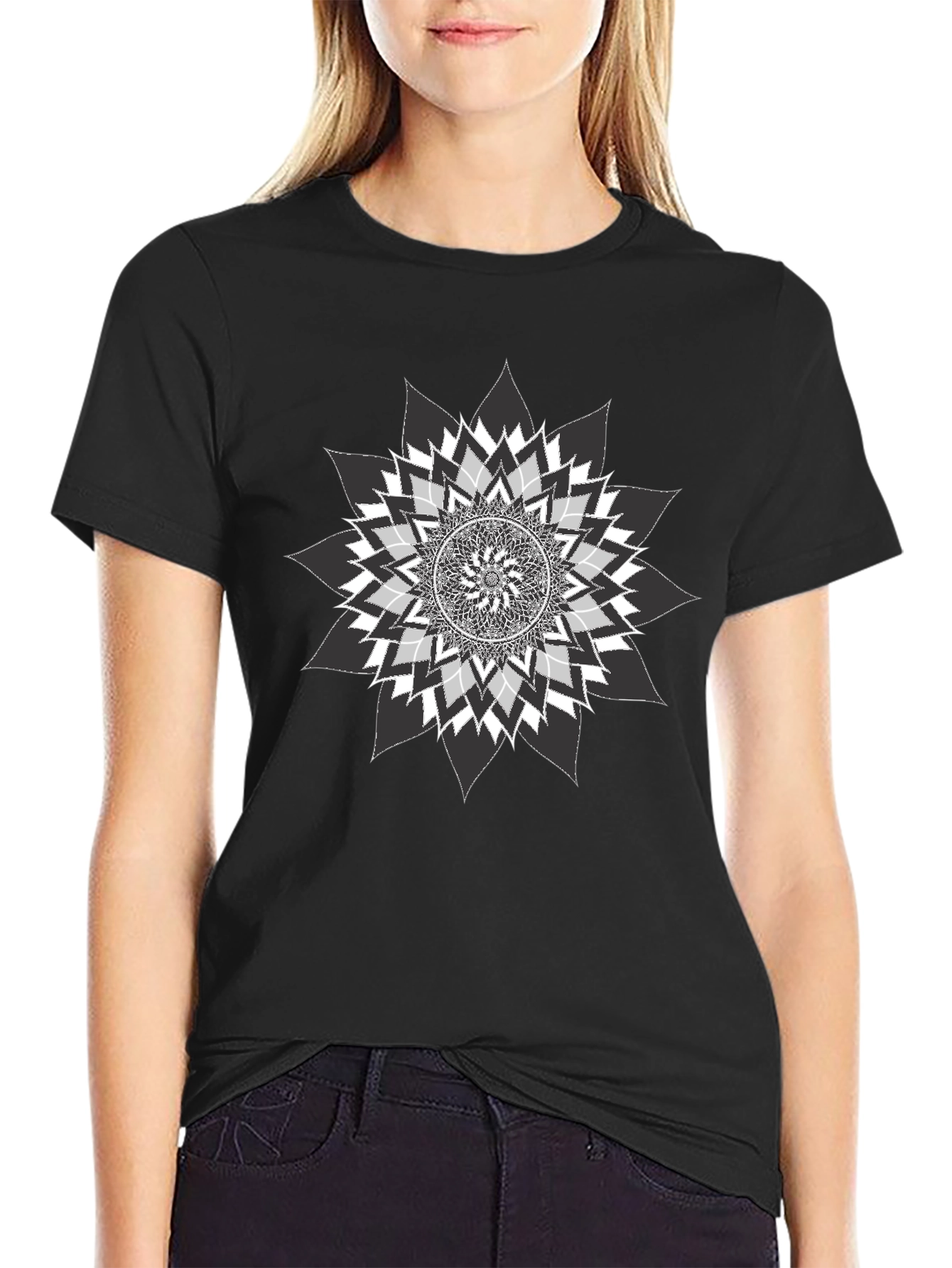 Geometric Mandala Graphic Tee - Stylish Black T-Shirt