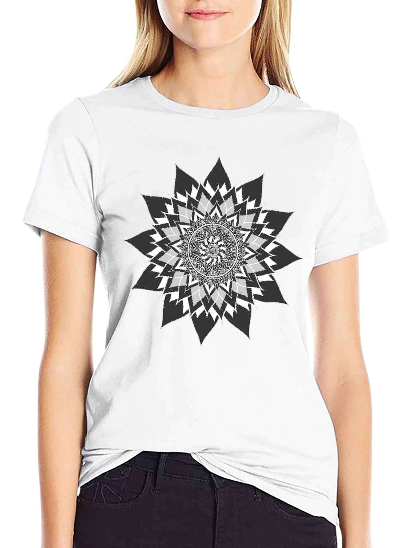 Geometric Mandala Graphic Tee - Stylish Black T-Shirt