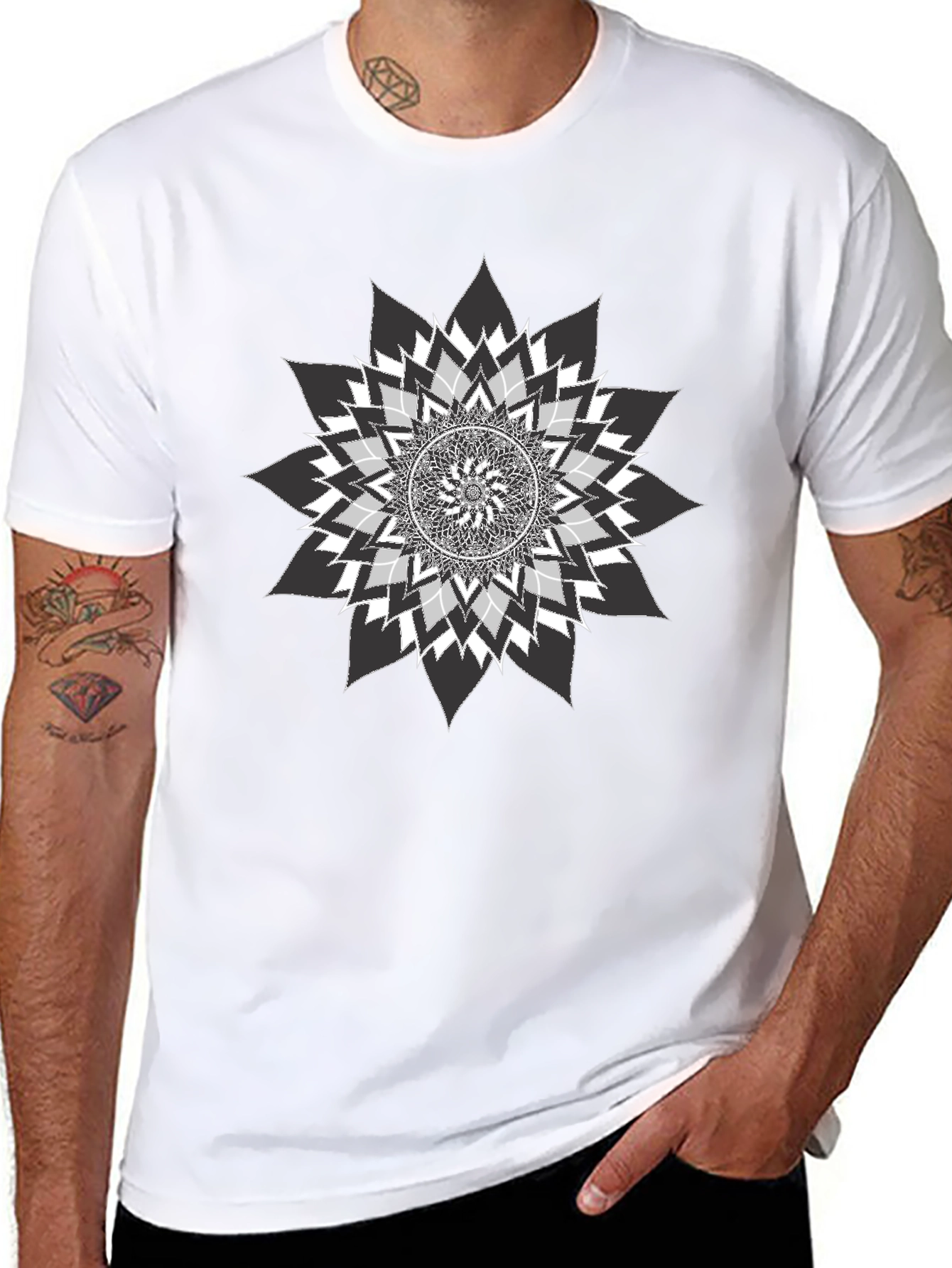 Geometric Mandala Graphic Tee - Stylish Black T-Shirt