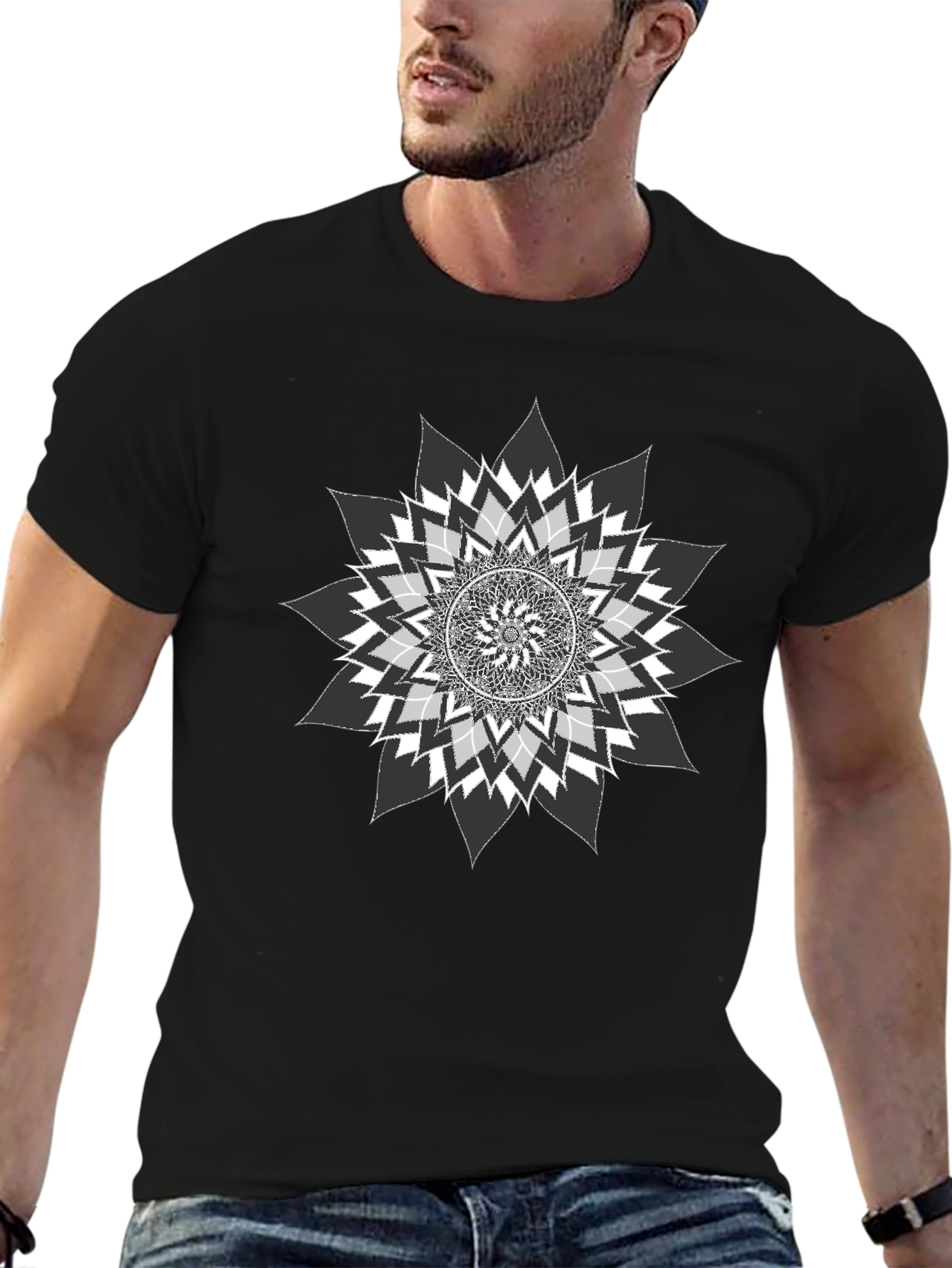 Geometric Mandala Graphic Tee - Stylish Black T-Shirt