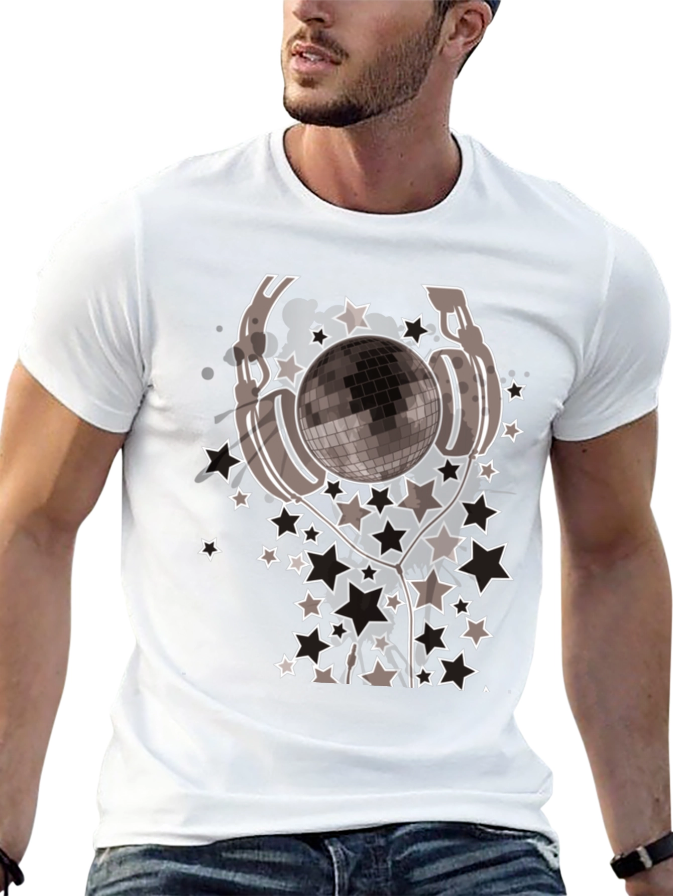 Disco Ball Headphones Graphic Tee - Mens Black T-Shirt