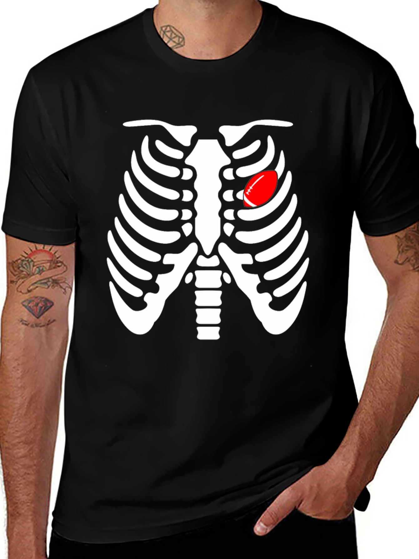 Skeleton Rib Cage Football Heart Graphic Tee
