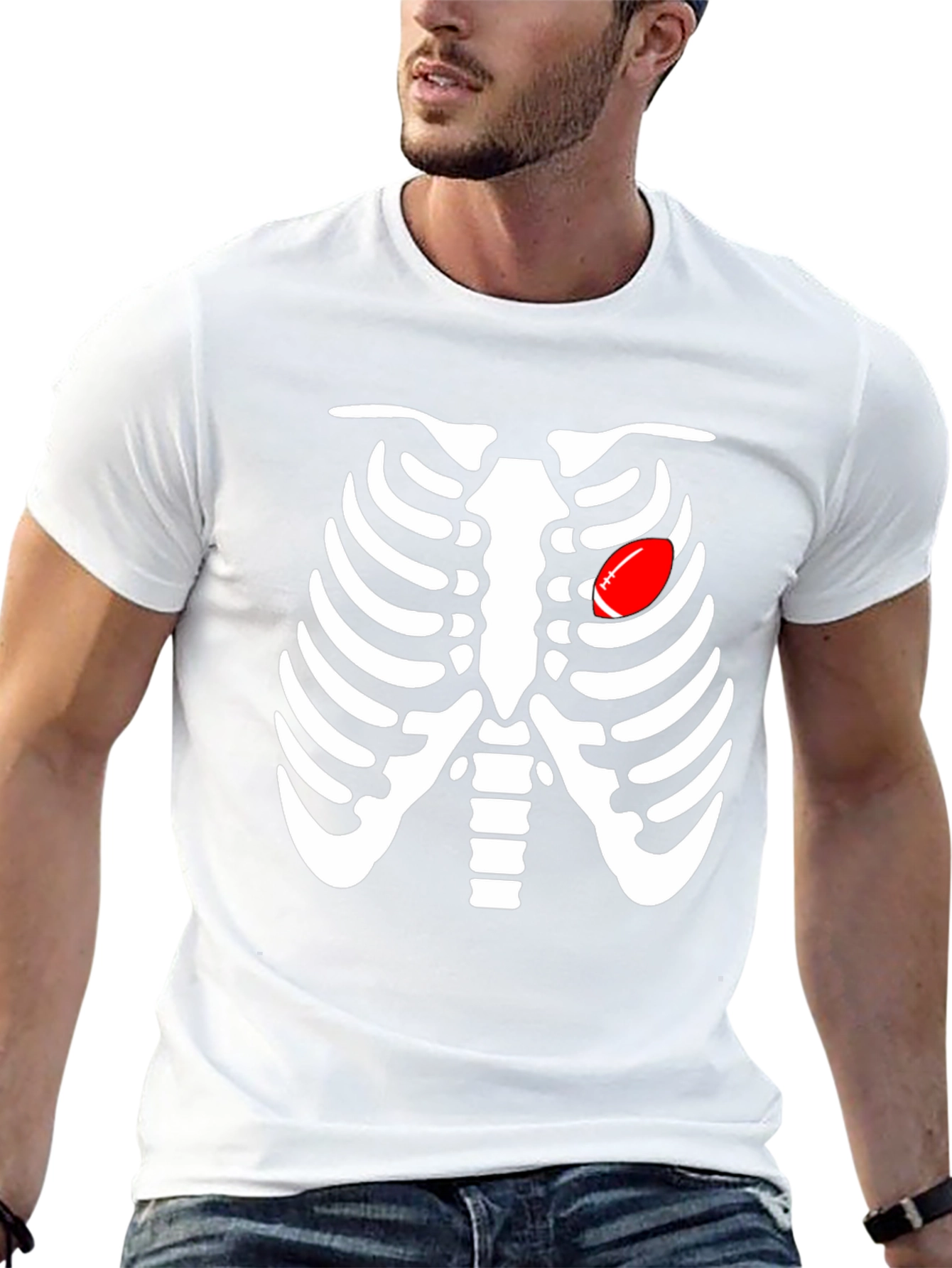 Skeleton Rib Cage Football Heart Graphic Tee