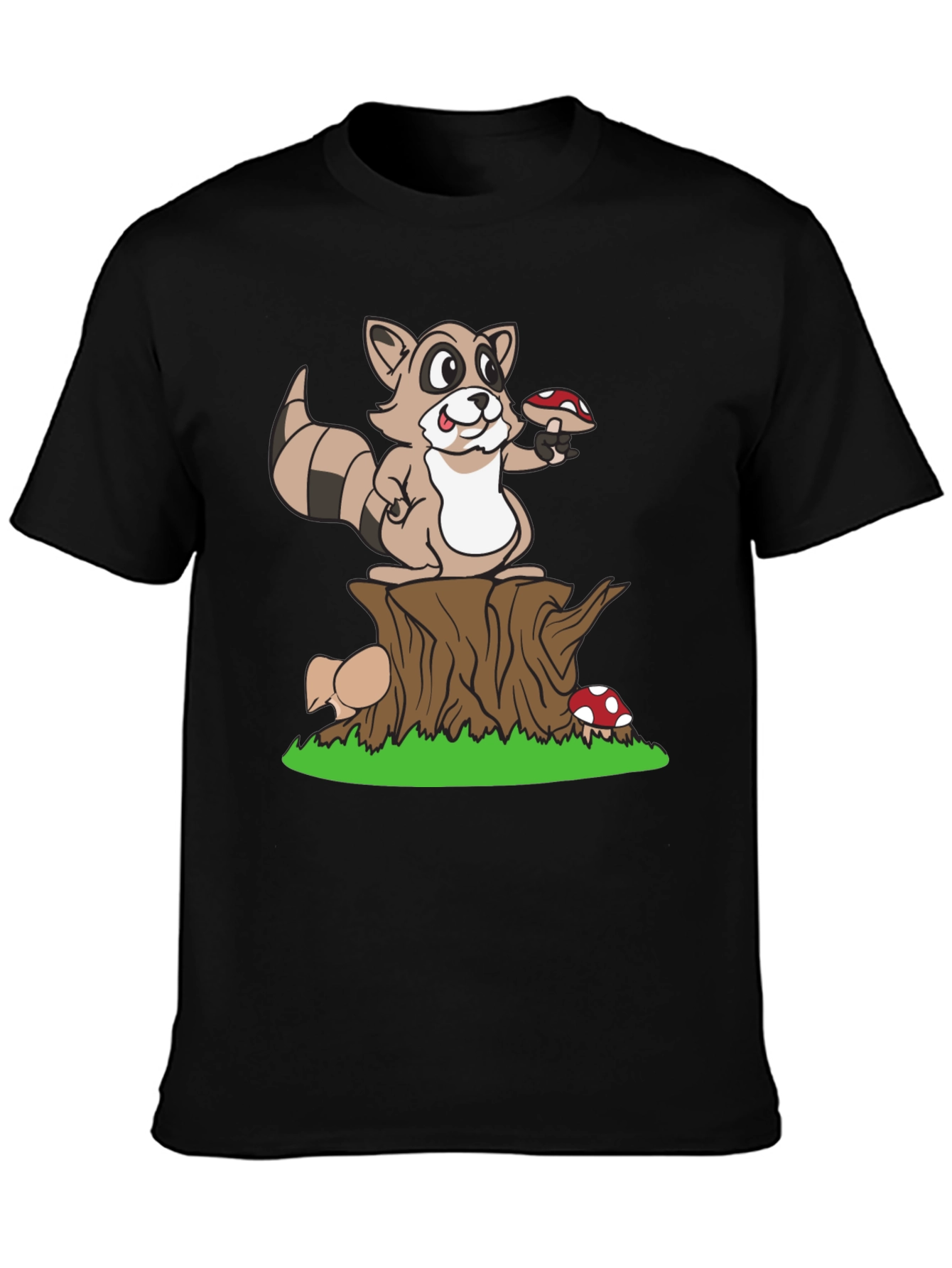 Cute Raccoon & Mushroom Graphic T-Shirt