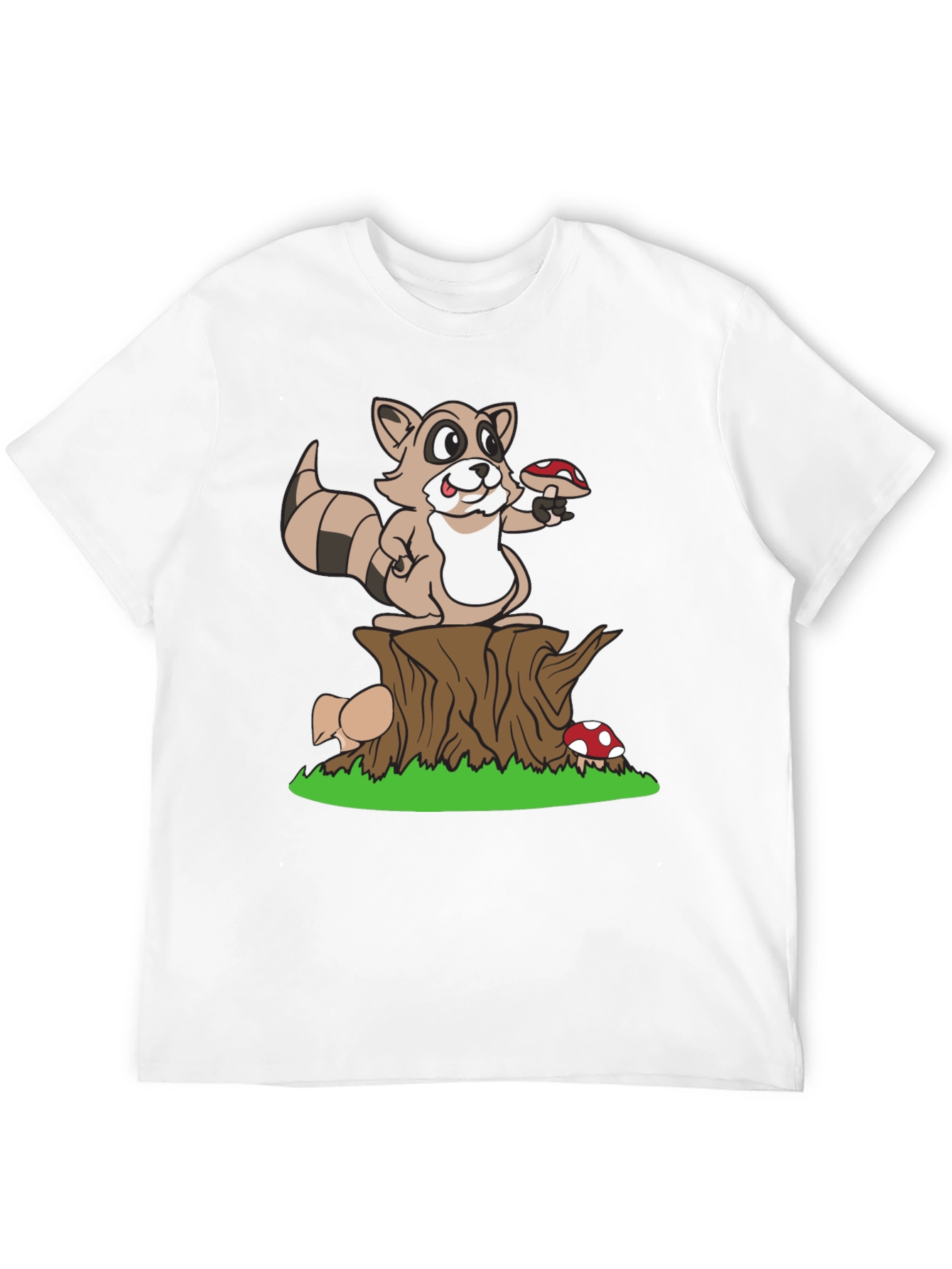 Cute Raccoon & Mushroom Graphic T-Shirt