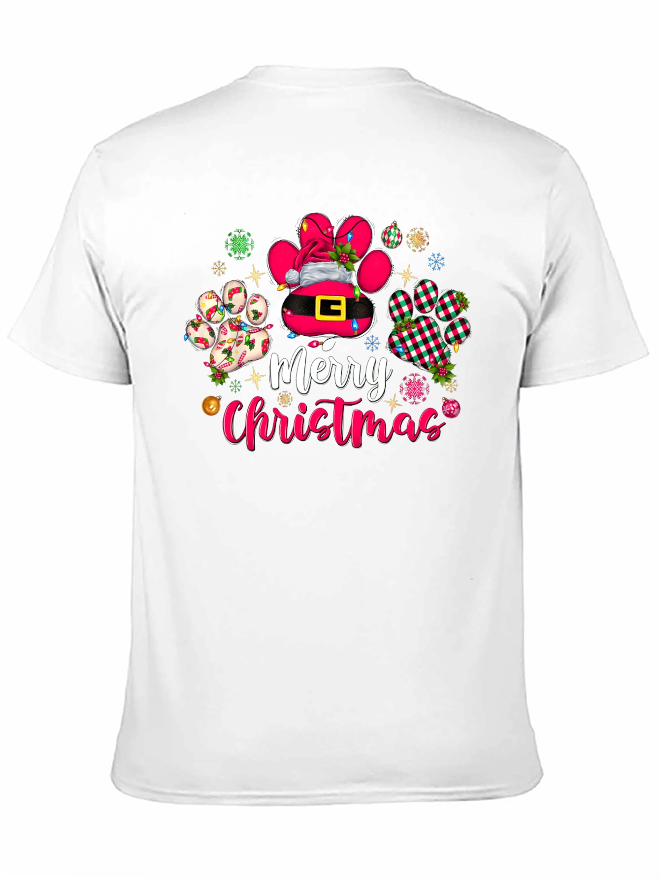 Merry Christmas Dog Paw Print T-Shirt