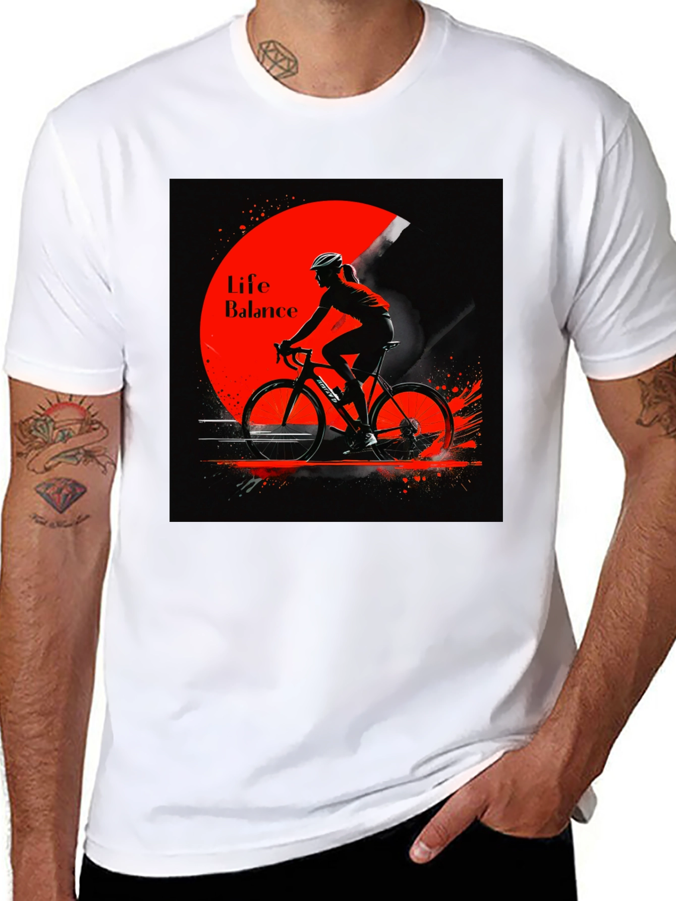Life Balance Cyclist Graphic Black T-Shirt