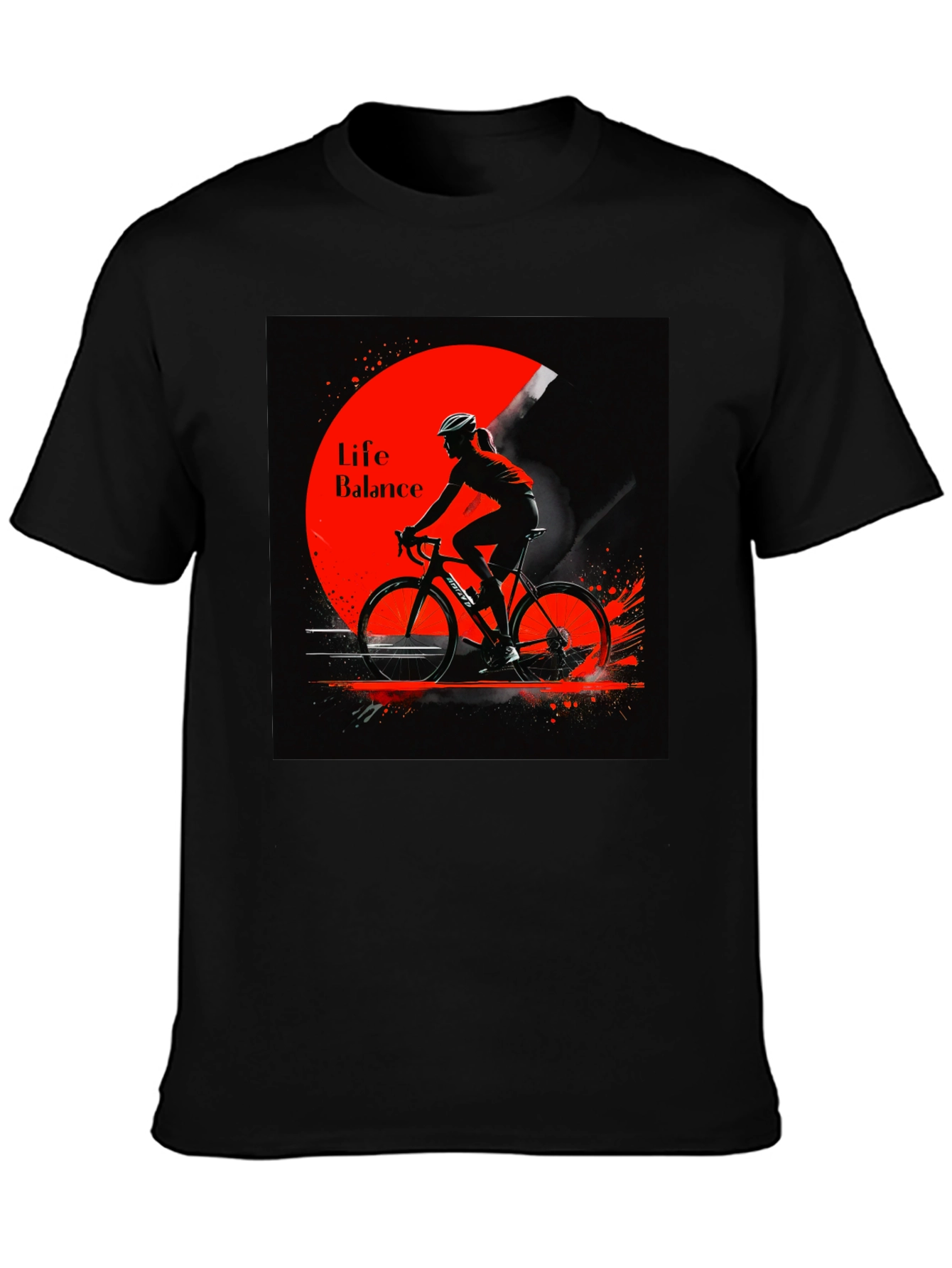 Life Balance Cyclist Graphic Black T-Shirt