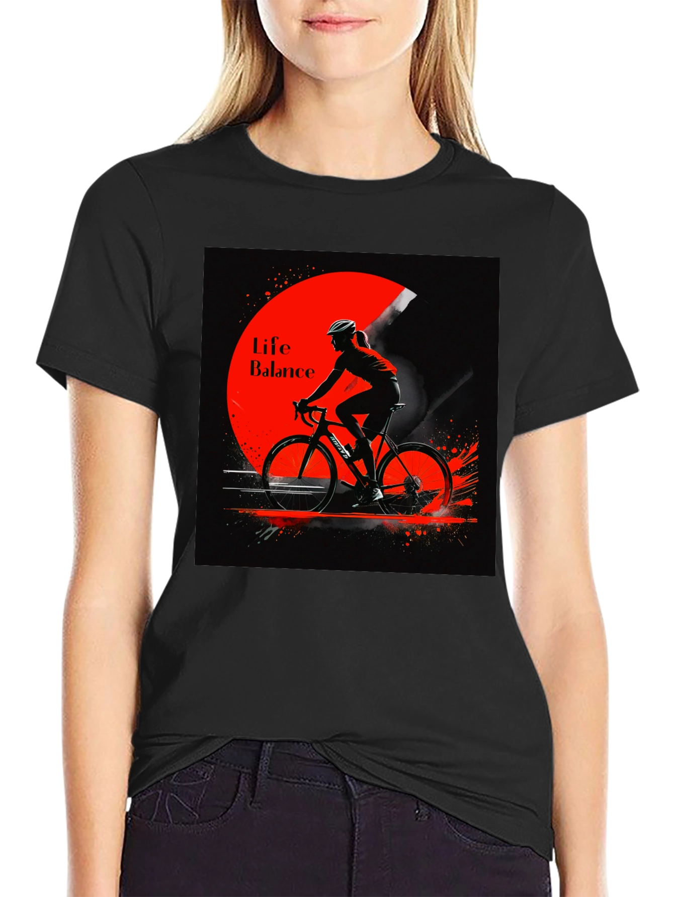 Life Balance Cyclist Graphic Black T-Shirt