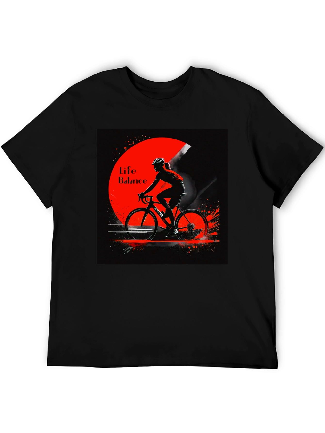 Life Balance Cyclist Graphic Black T-Shirt