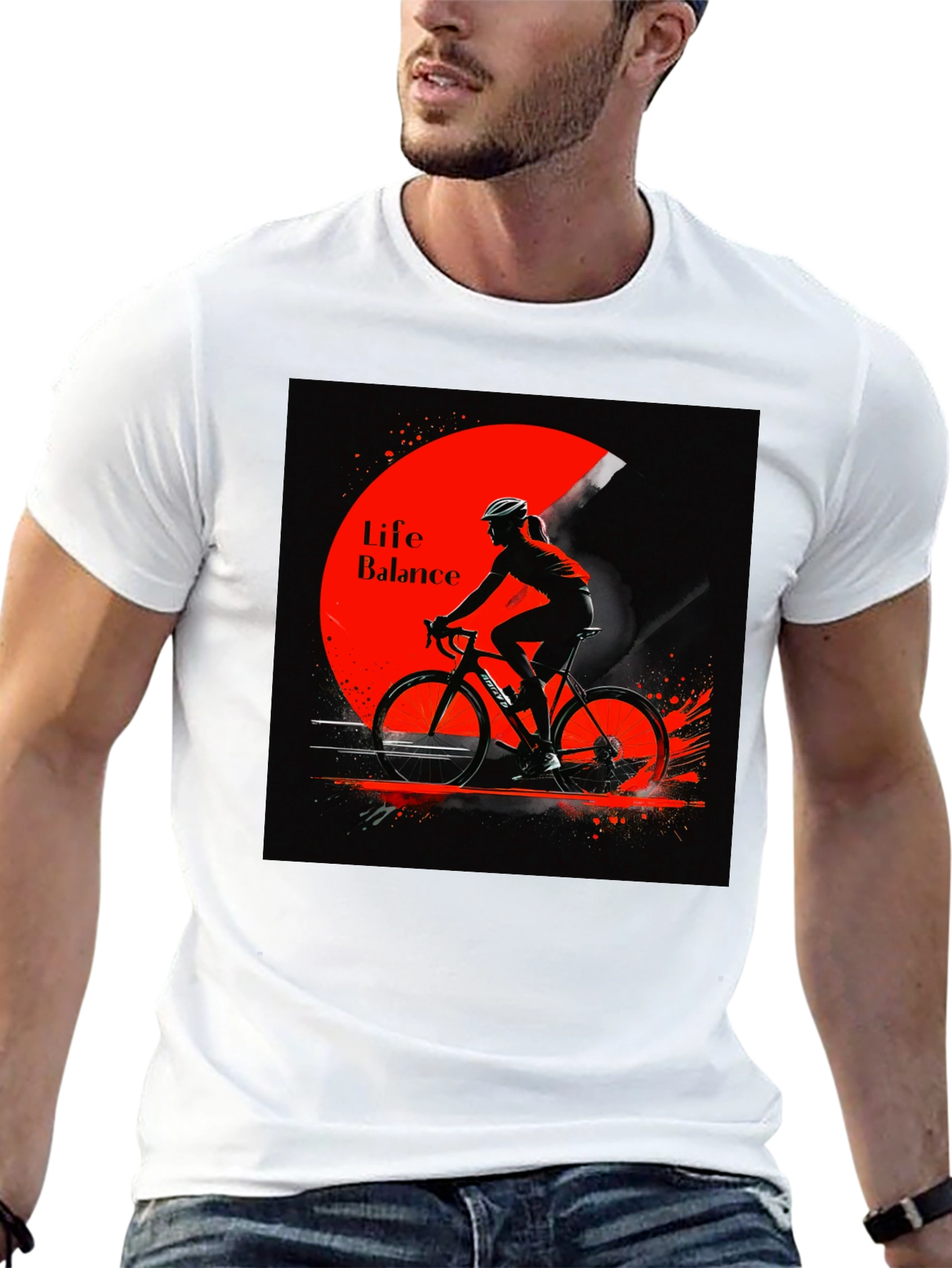 Life Balance Cyclist Graphic Black T-Shirt
