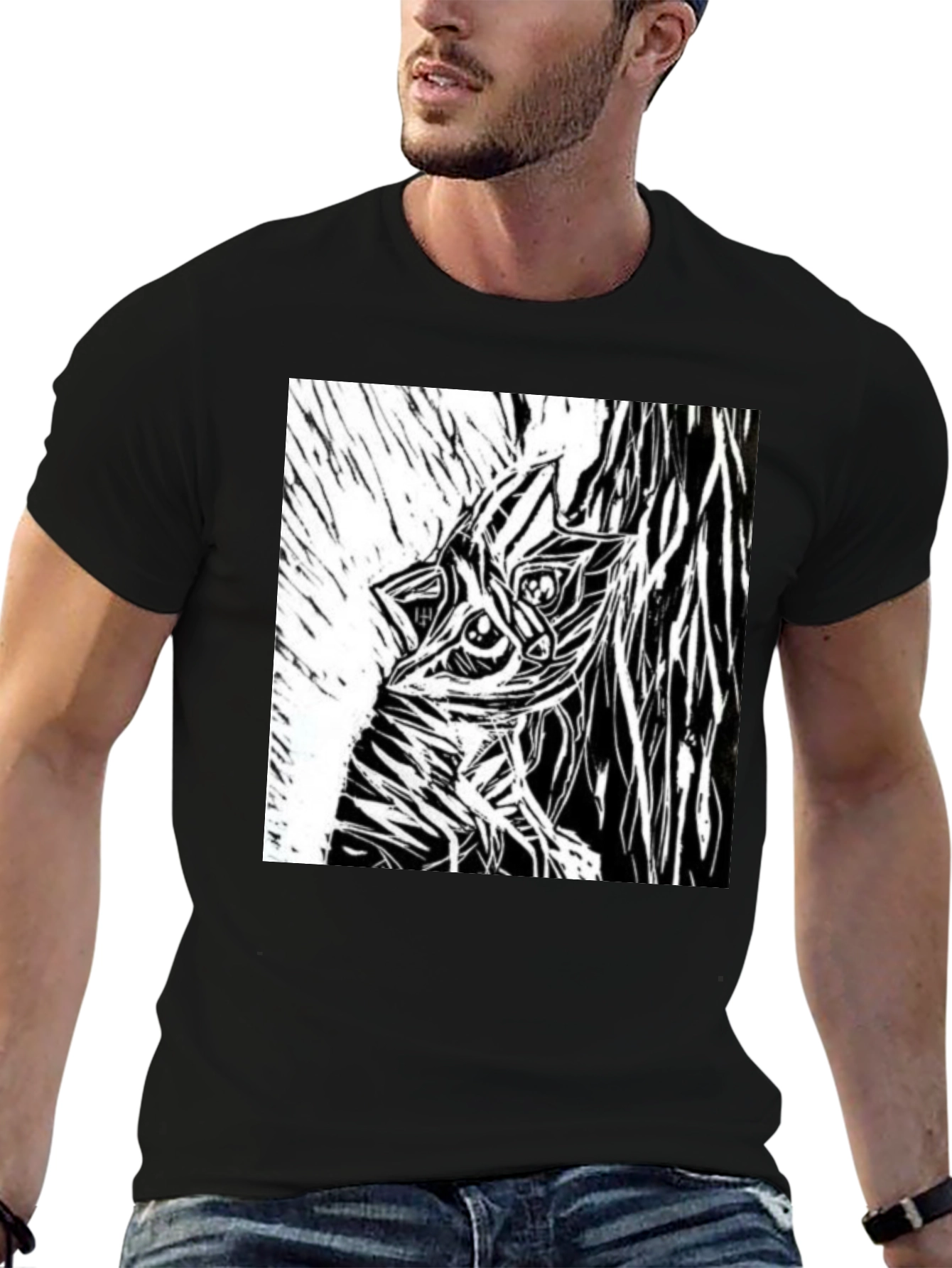 Abstract Creature Graphic Black T-Shirt