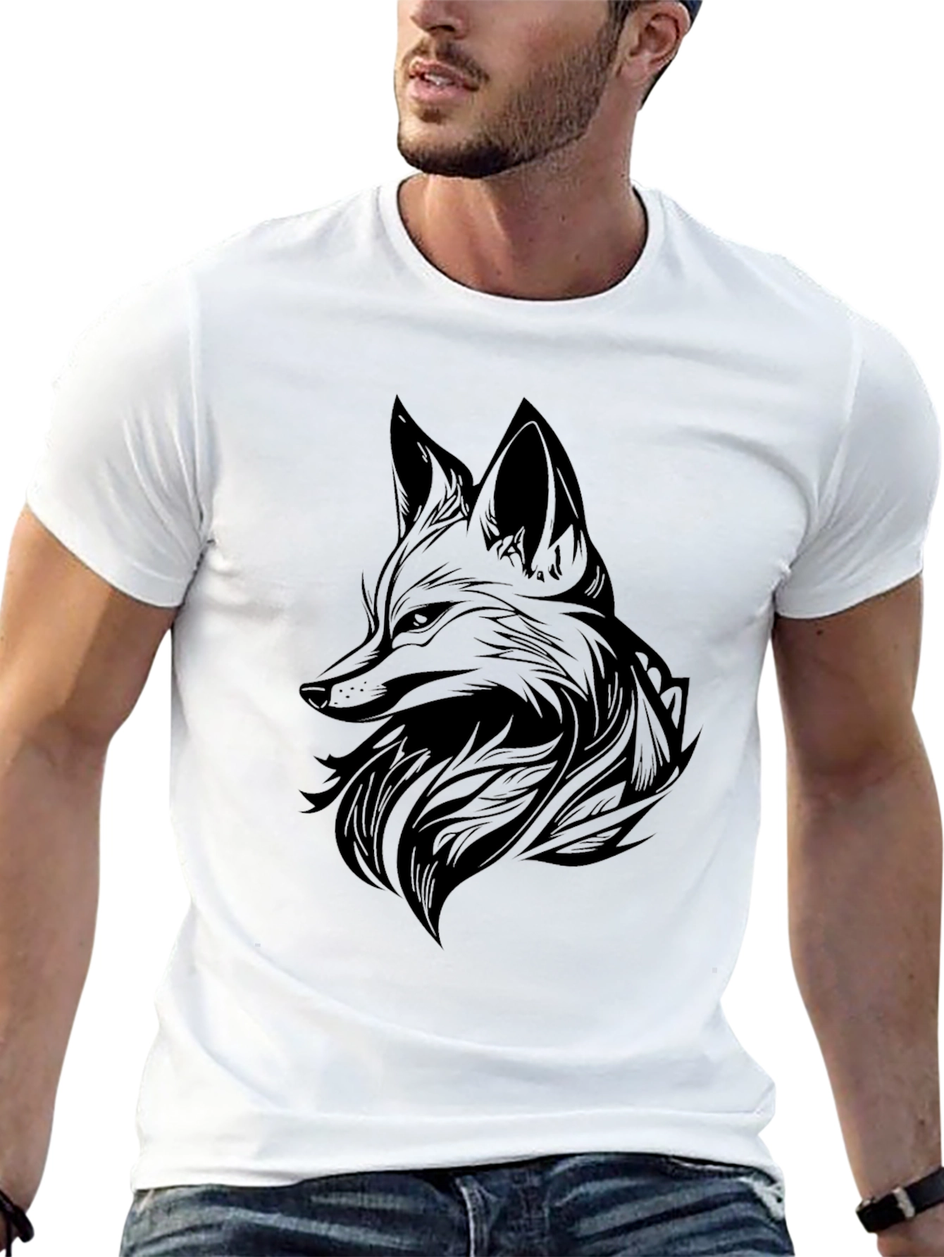 Black Fox Graphic Tee - Mens Stylish Print T-Shirt