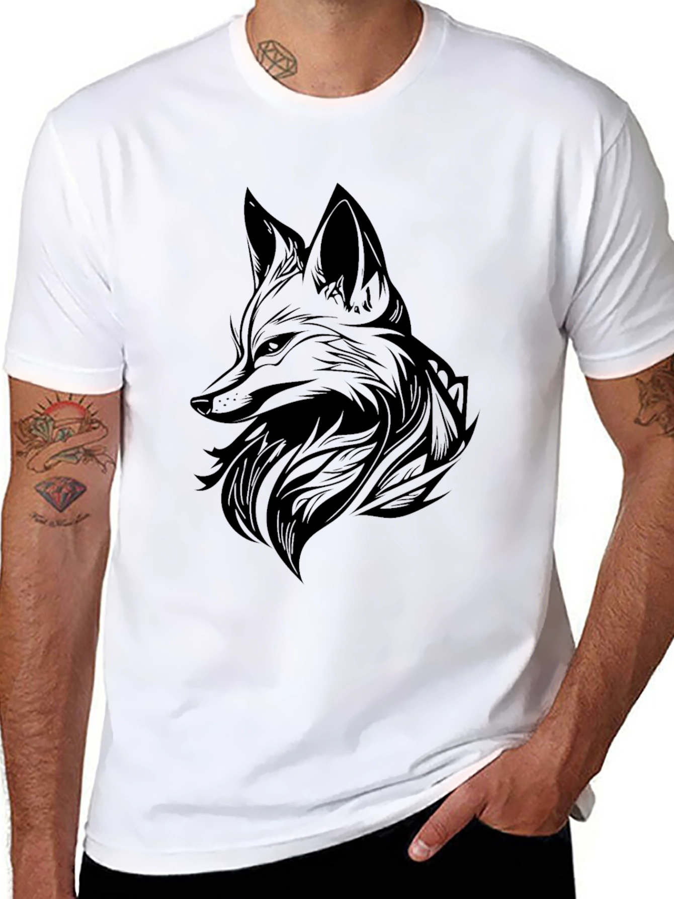 Black Fox Graphic Tee - Mens Stylish Print T-Shirt