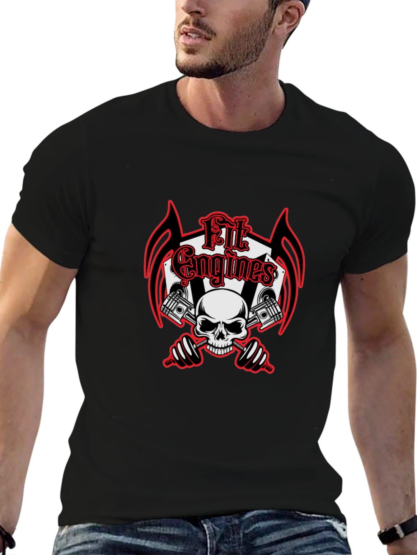 Fit Engines Skull & Dumbbells Graphic T-Shirt