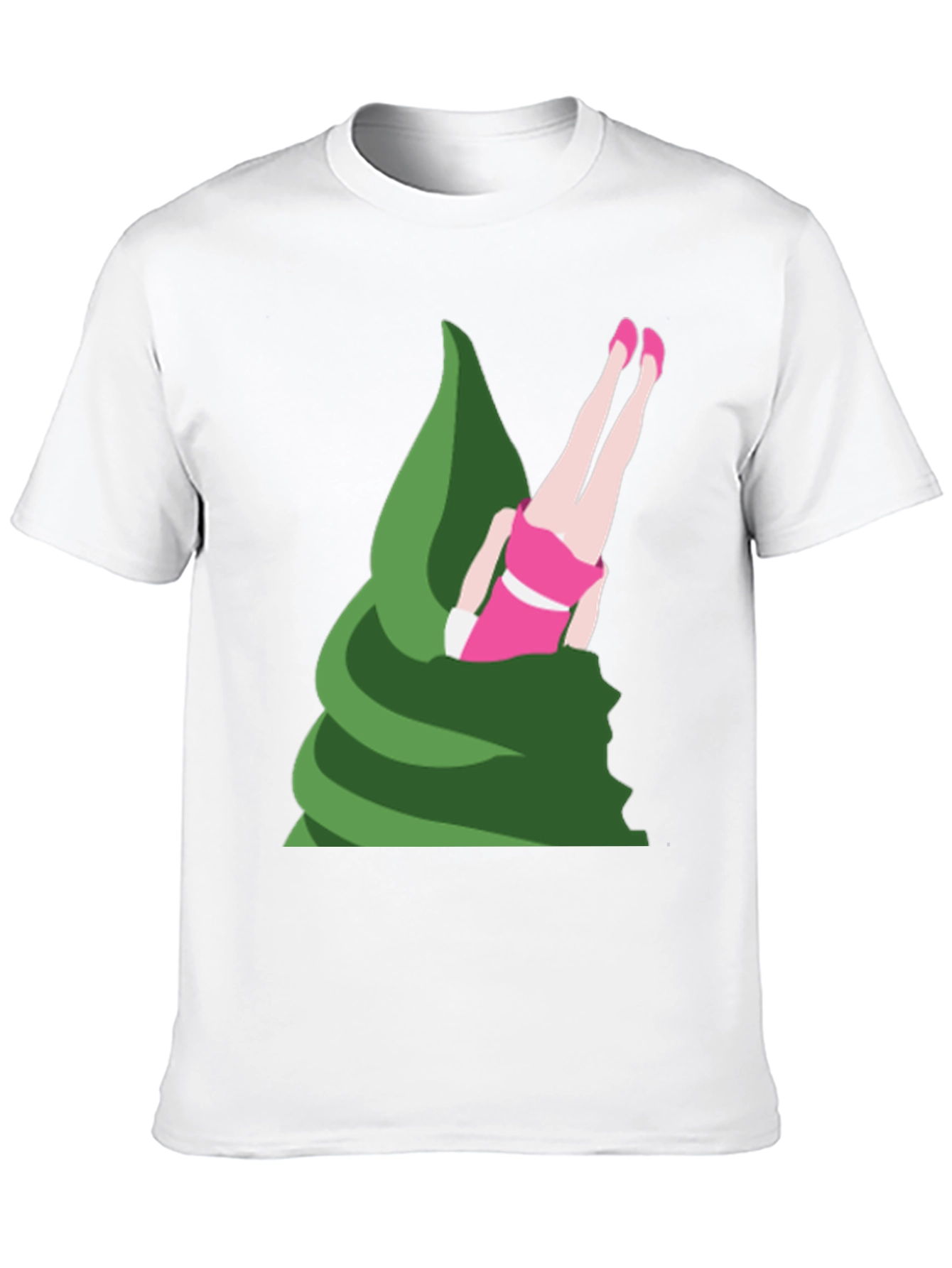 Novelty T-Shirt - Upside Down Girl in Green Swirl
