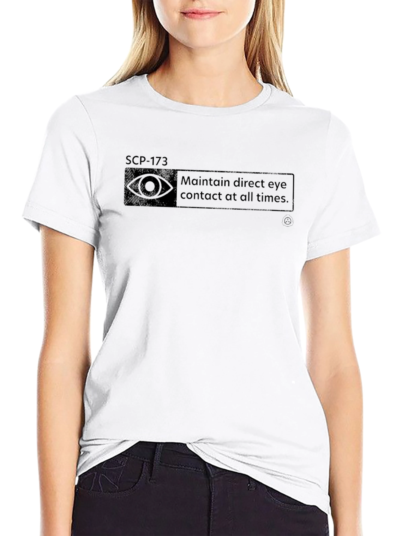 SCP-173 Eye Contact Warning T-Shirt - Foundation Containment Apparel