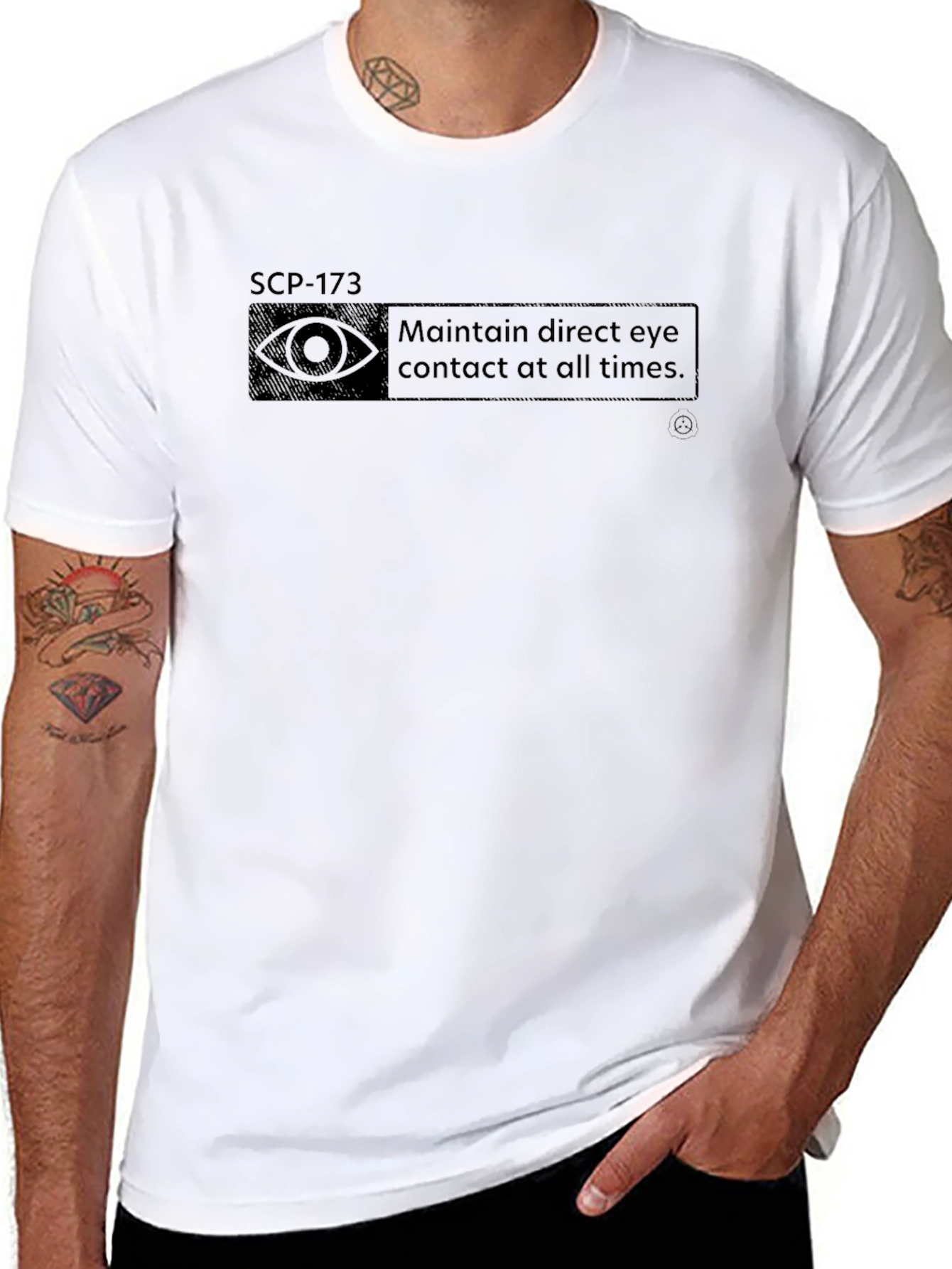 SCP-173 Eye Contact Warning T-Shirt - Foundation Containment Apparel
