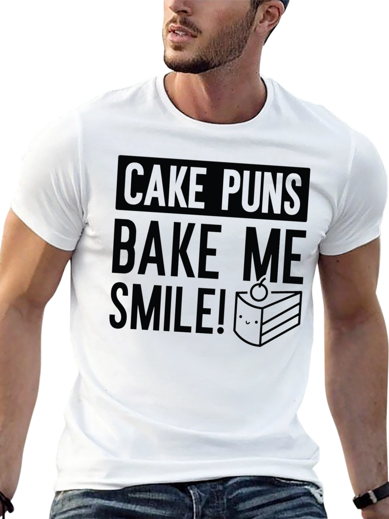 Cake Puns Bake Me Smile Black T-Shirt