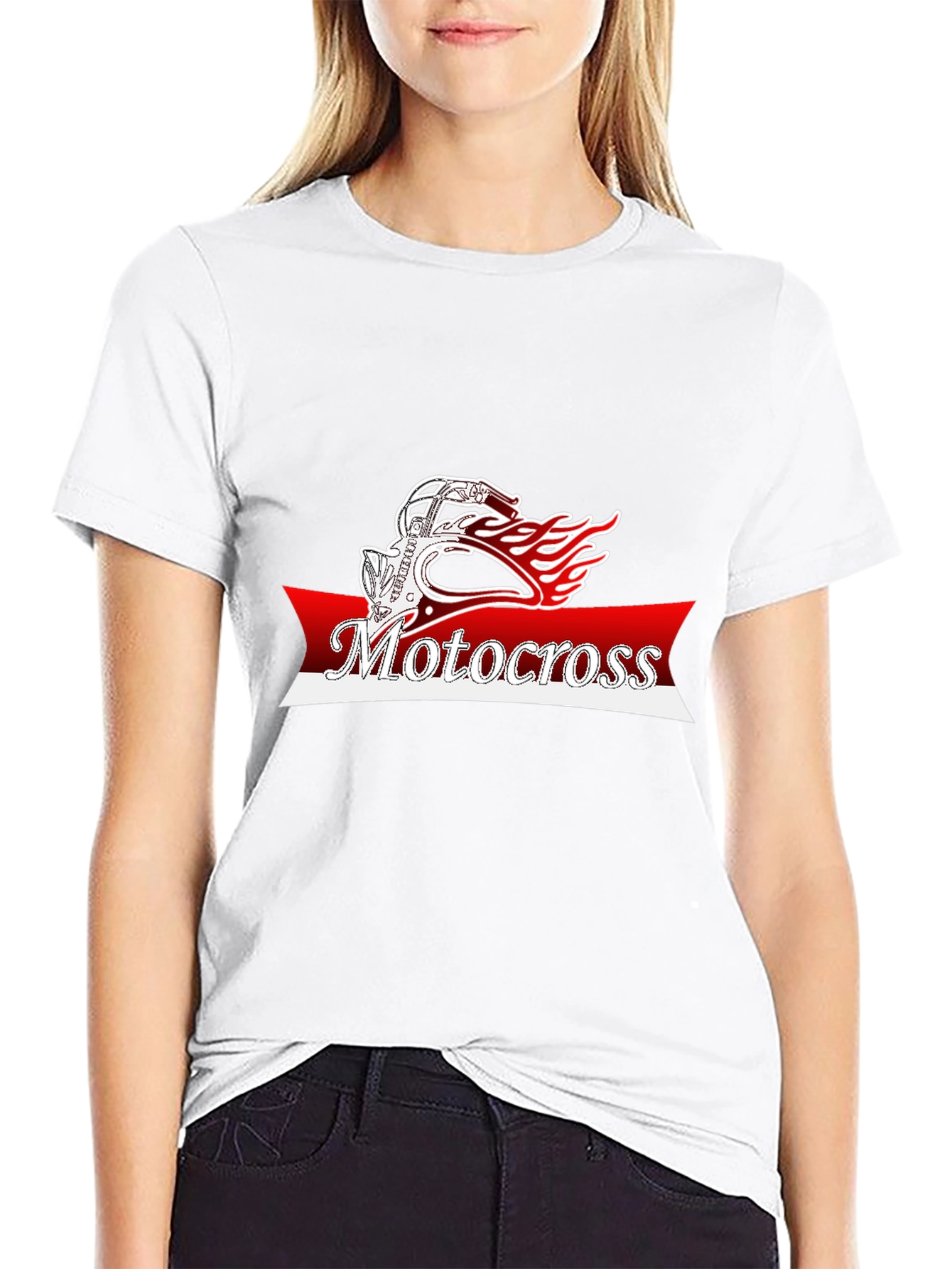 Motocross Helmet Flames Graphic T-Shirt - Black