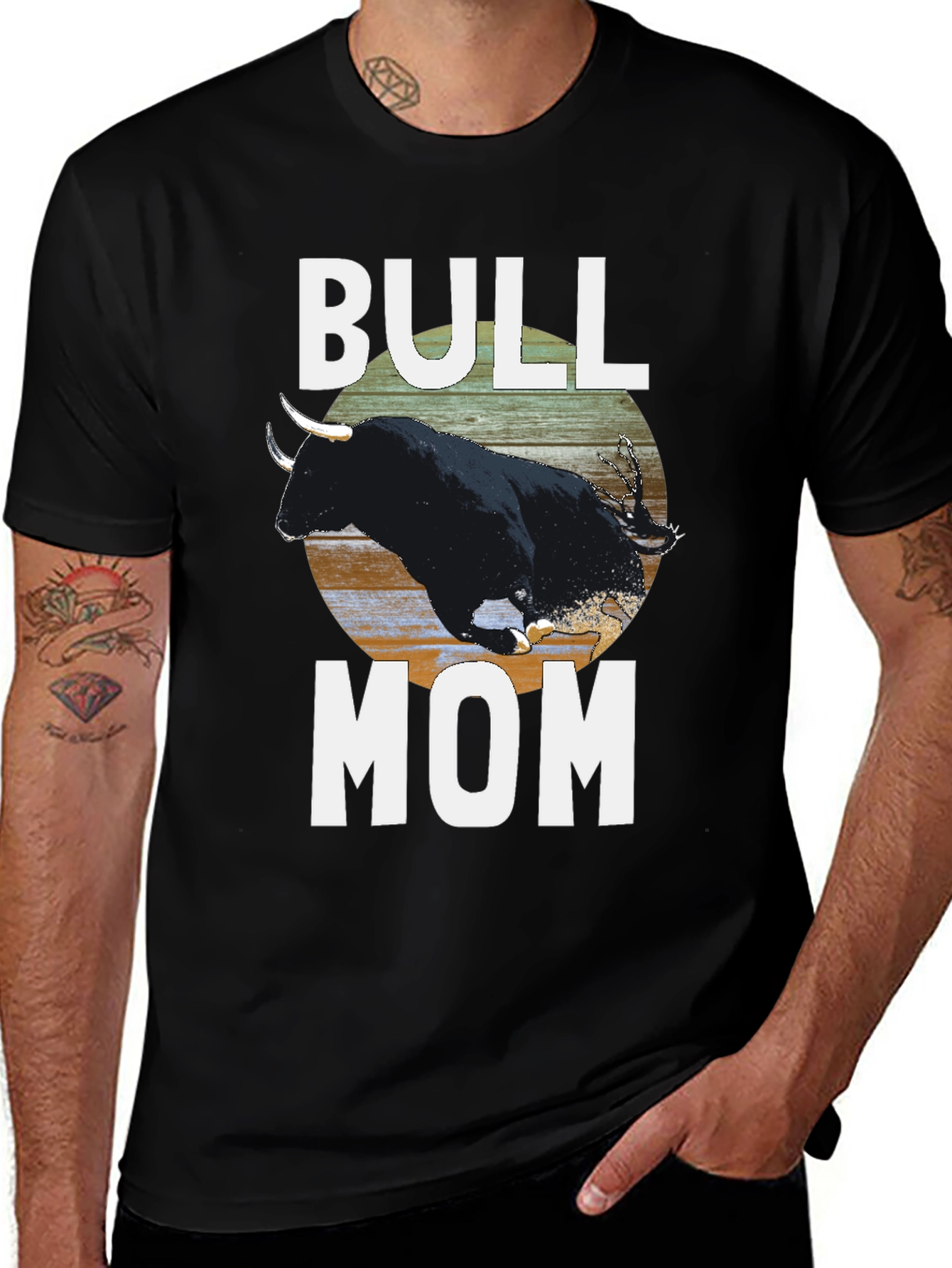 Bull Mom Graphic Tee - Black Crew Neck T-Shirt
