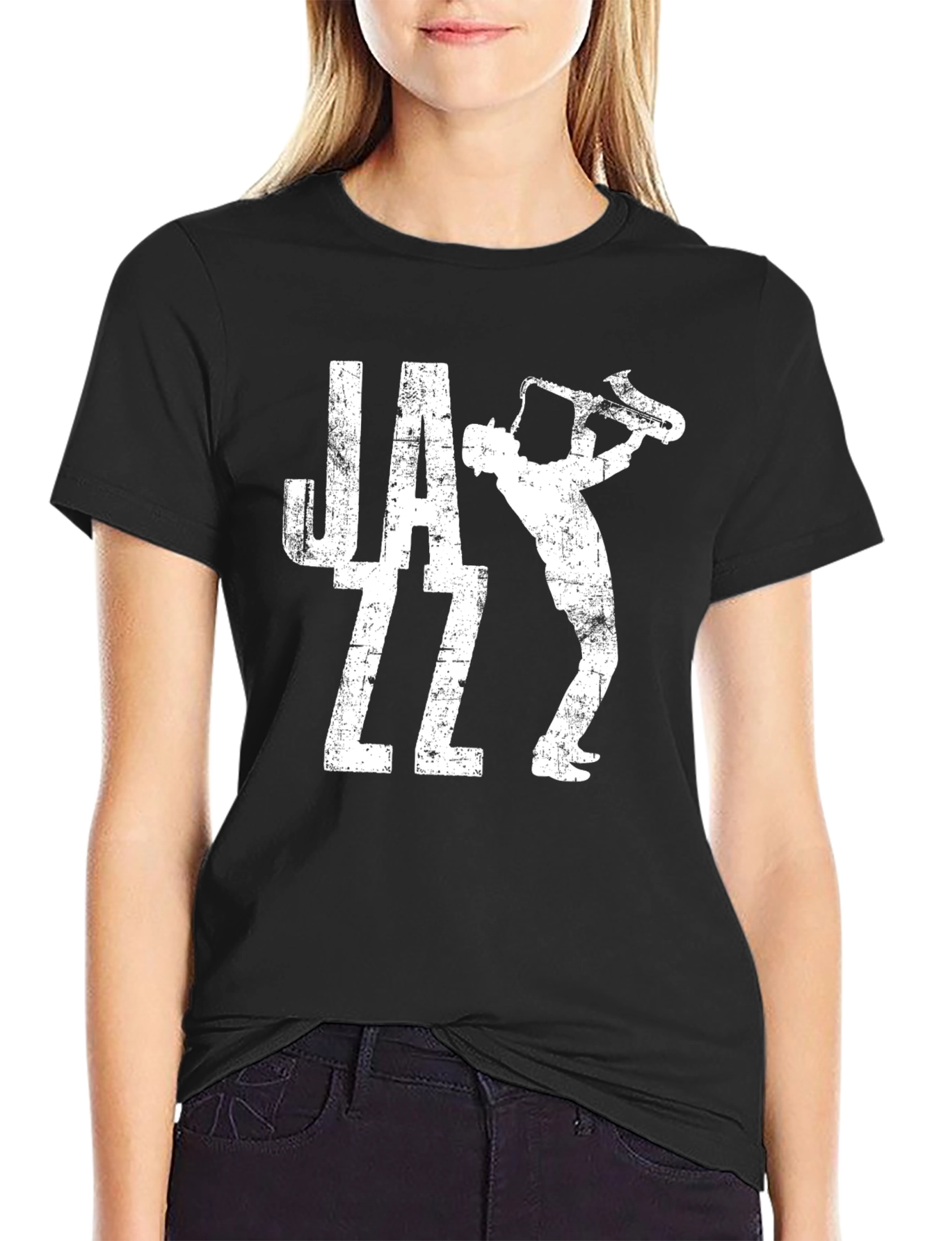 Jazz Saxophone Player Graphic Black T-Shirt