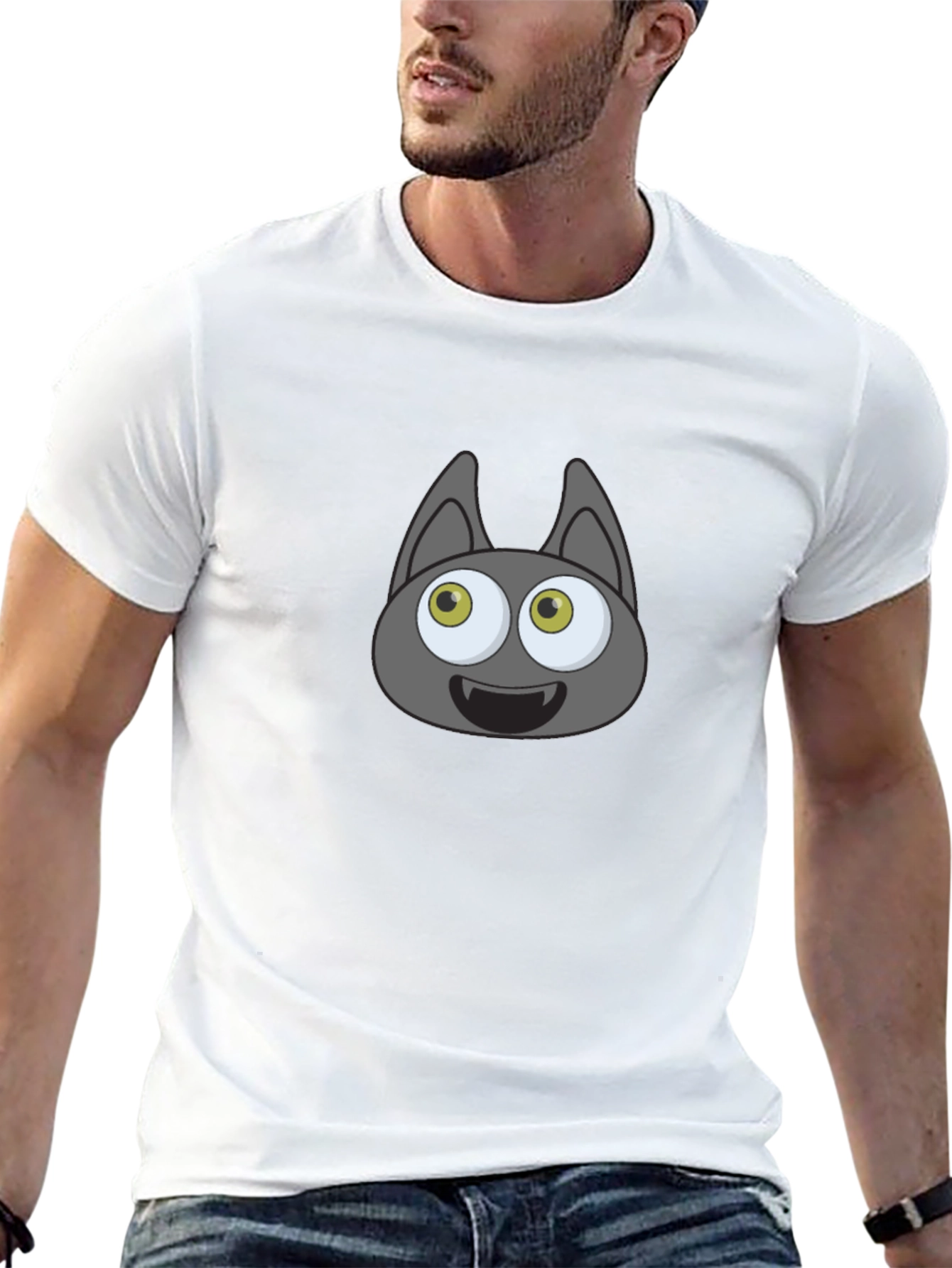 Cartoonish Bat Face Graphic Black T-Shirt