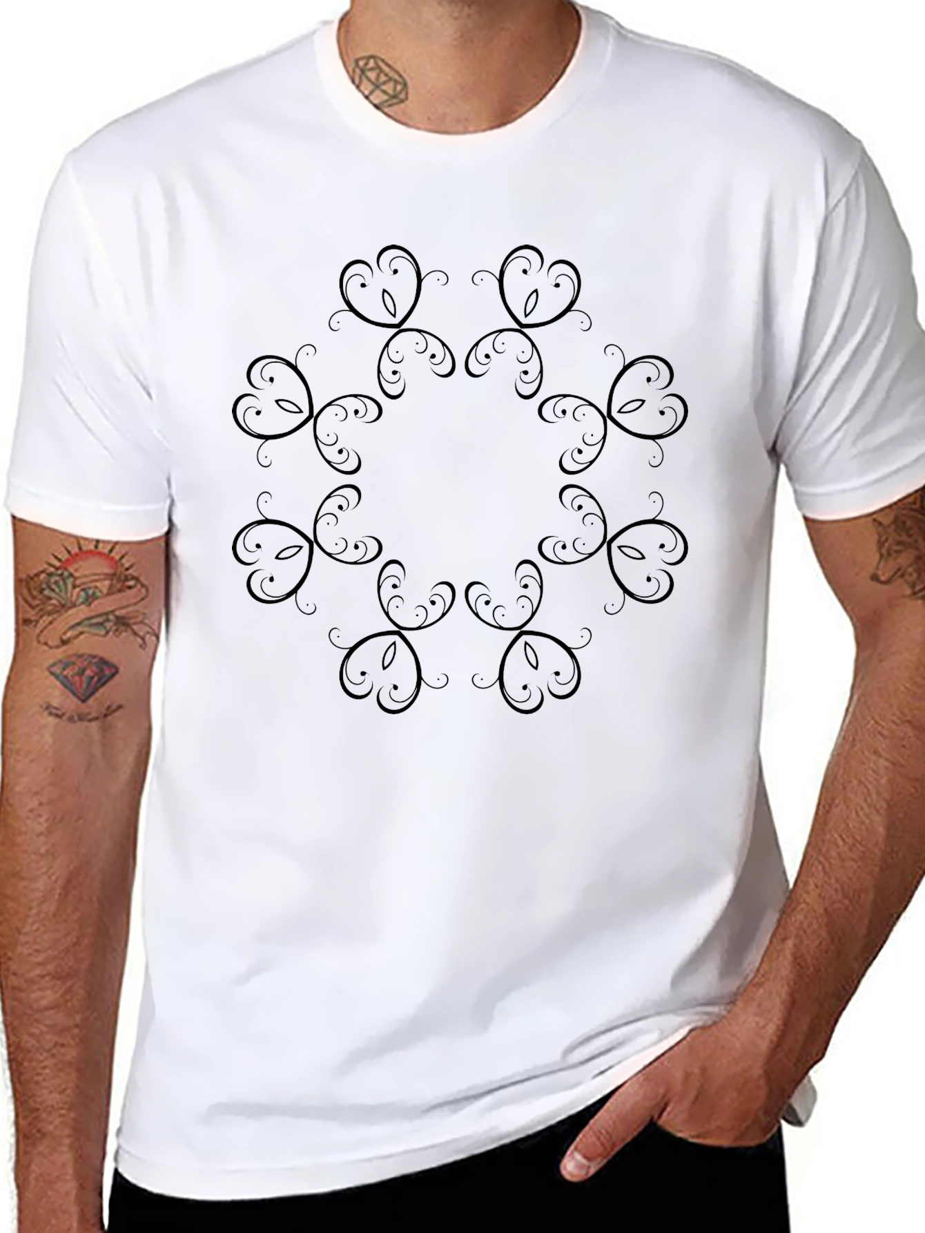 Elegant Black Floral Mandala T-Shirt
