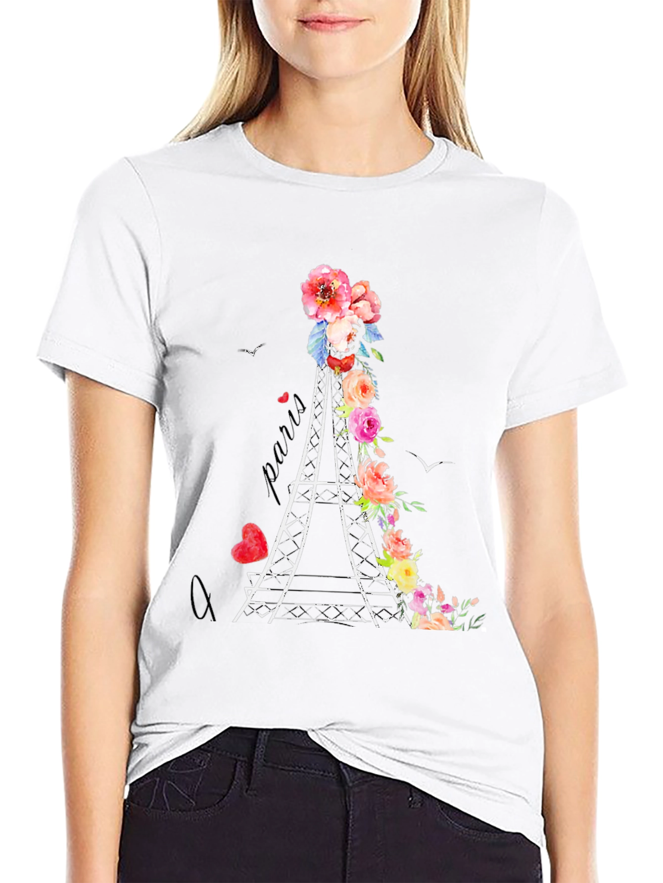 Paris Eiffel Tower Floral Graphic T-Shirt