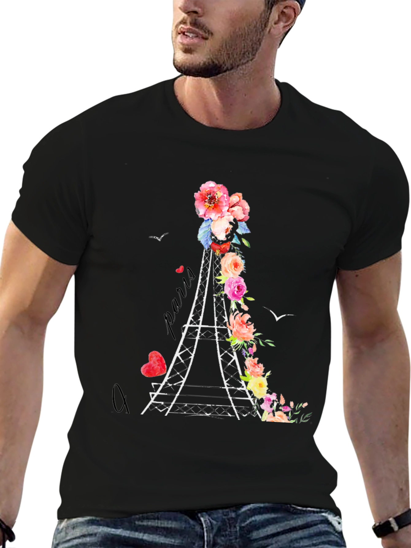 Paris Eiffel Tower Floral Graphic T-Shirt