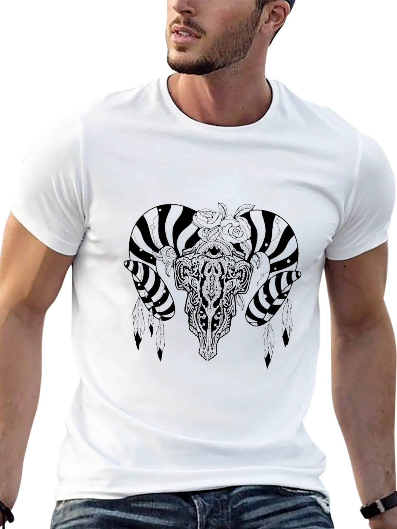 Ram Skull Graphic Black T-Shirt