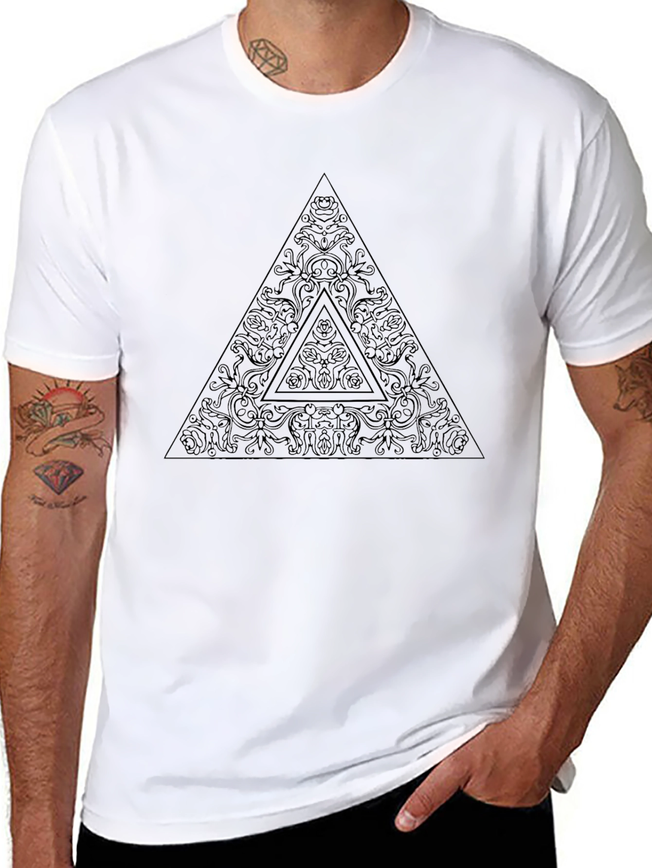 Black T-Shirt with Geometric Triangle Print