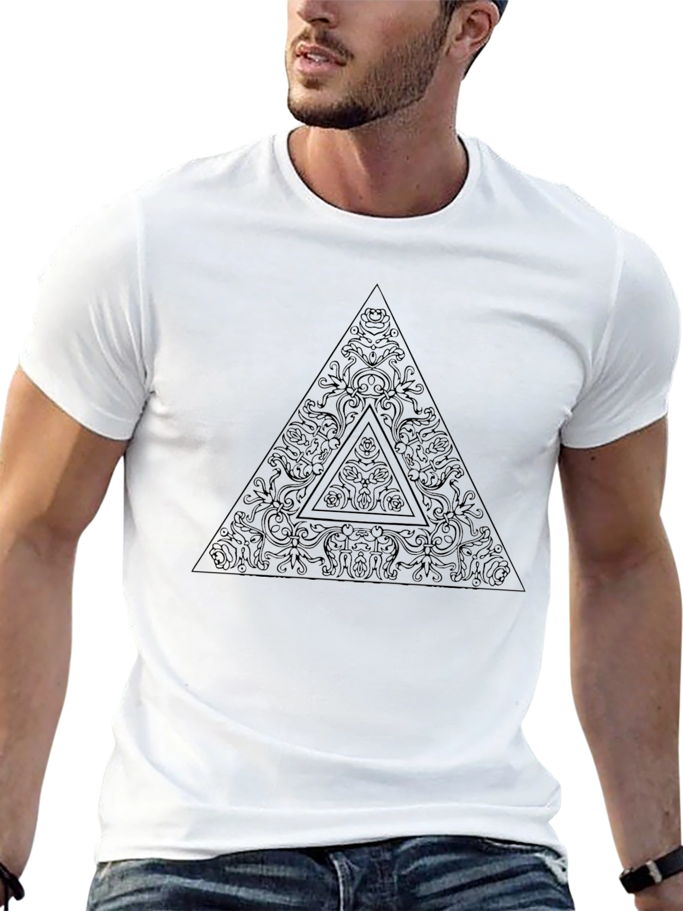Black T-Shirt with Geometric Triangle Print
